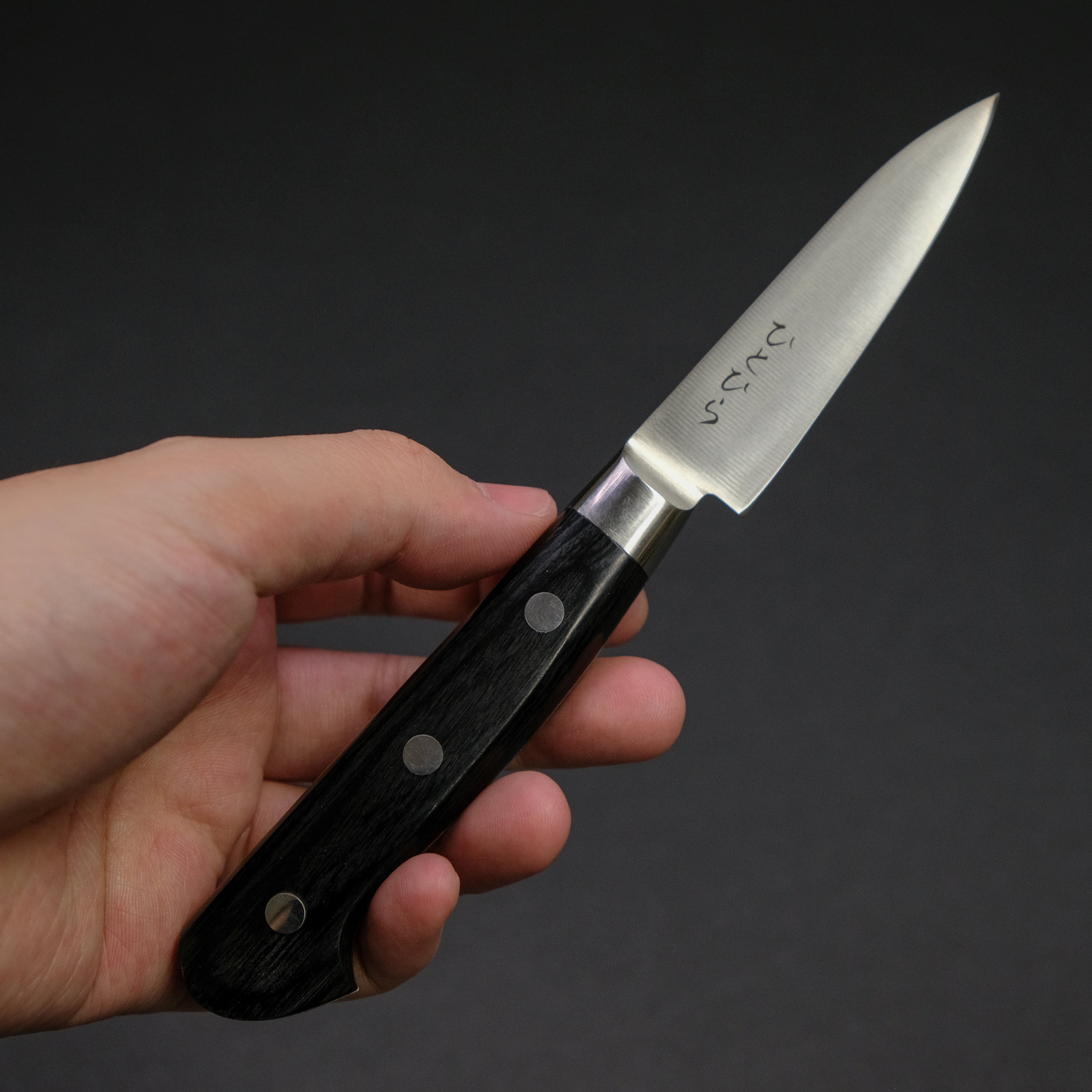 Hitohira Hiragana 80mm Stainless Steel Paring Knife with Pakka Wood Handle - Perfect for Peeling, Slicing Fruits & Precision Kitchen Tasks