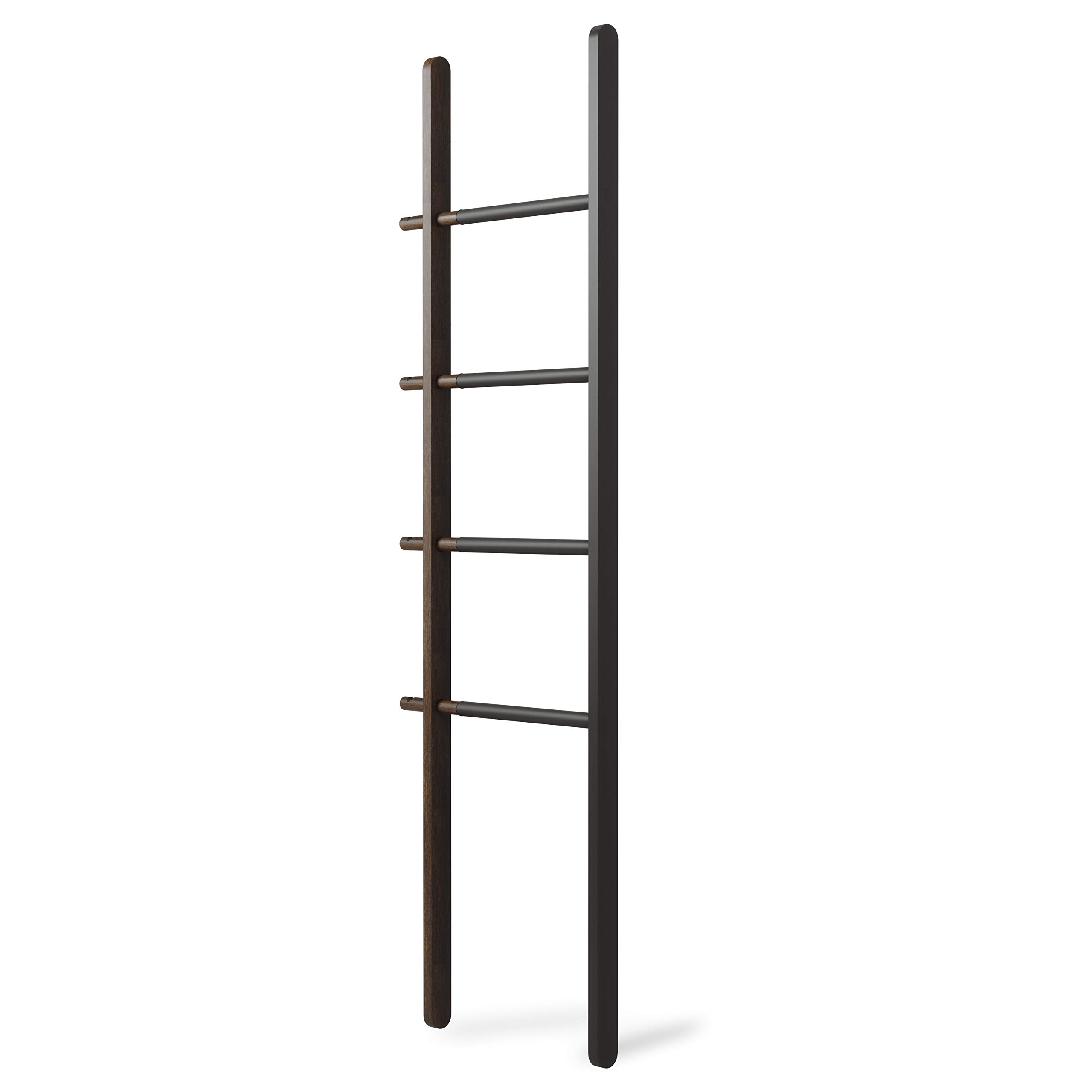 Umbra Hub Ladder - Expandable Freestanding Clothing Rack, Bathroom Towel Holder & Clothes Organizer in Black/Walnut - Perfect for Bedroom, Laundry Room & Small Space Organization