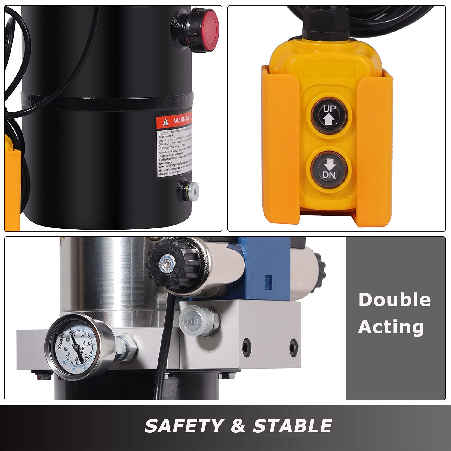12V DC Hydraulic Power Unit - 6 Quart Double Acting Hydraulic Pump with Metal Reservoir for Car Lifting, Dump Trailers, Log Splitters & Heavy Equipment Maintenance