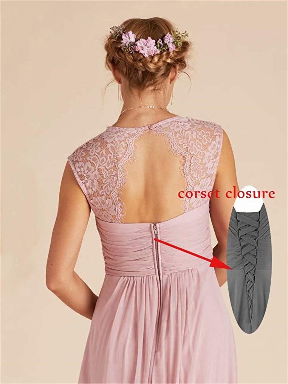 Elegant Long Chiffon Lace Cap Sleeve Bridesmaid Dress for Beach Wedding, Evening Prom & Formal Occasions - Women's Flowy Maxi Gown