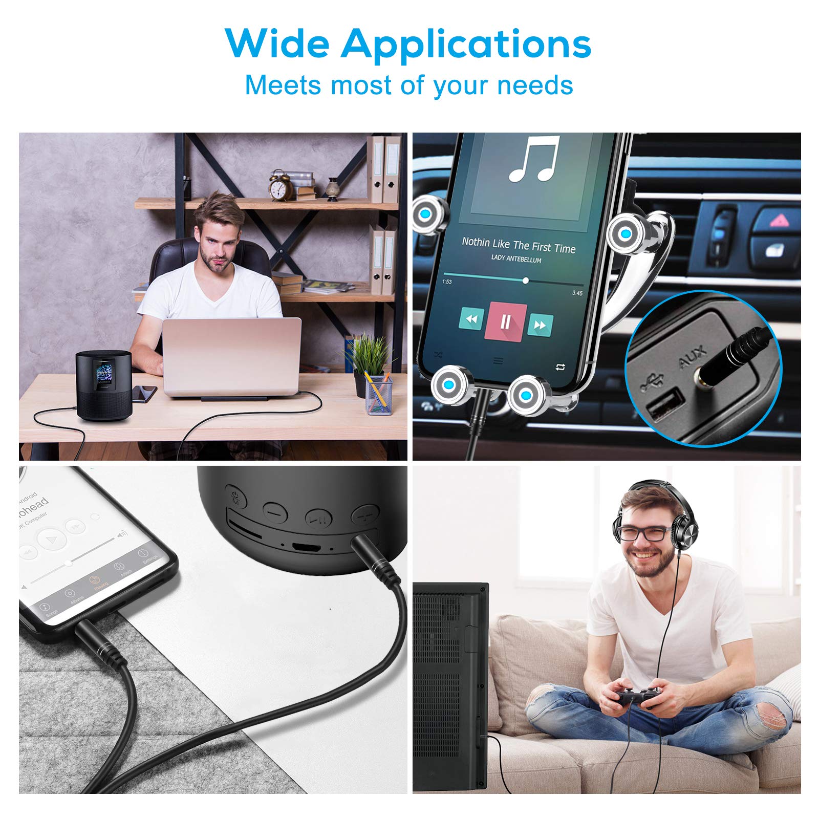 ZHUOSHENG 3.5mm Stereo Audio Extension Cable 3M/10ft - Male to Male Aux Cable for Headphones - Compatible with iPhone, Android Phones, Laptop, PC, Tablet, iPad, TV - Perfect for Home Theater, Gaming, Music Streaming & Office Use