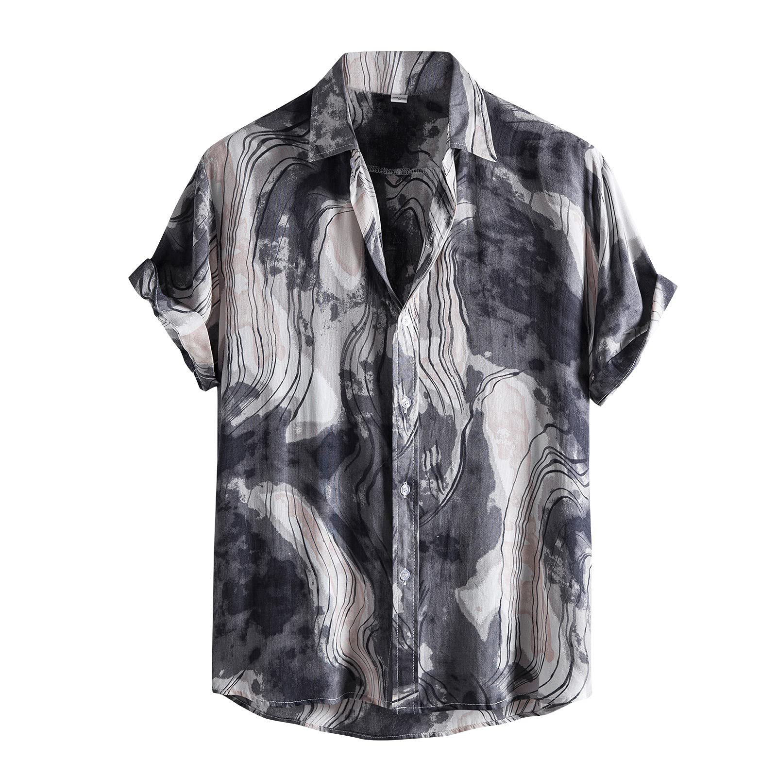 TTQVQ Men's Summer Casual Short Sleeve Button Down Shirt - Stylish Printed Turn-Down Collar Blouse for Office, Beach & Outdoor Activities