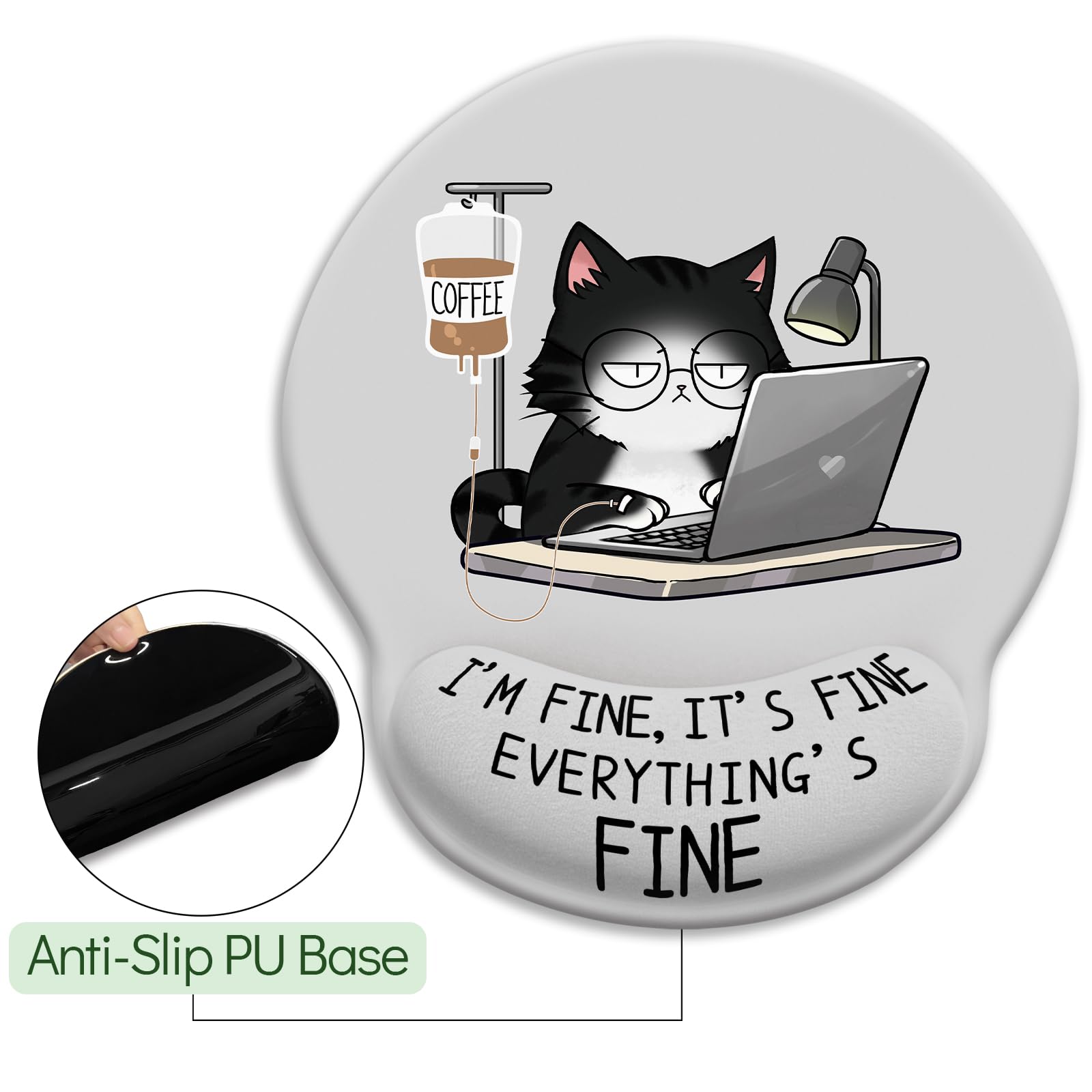 Ergonomic Cat Mouse Pad with Wrist Support - Non-Slip Gaming Mouse Pad for Pain Relief, Cute Office Desk Accessories - Perfect for Computer Work, Gaming & Wrist Comfort at Home or Office