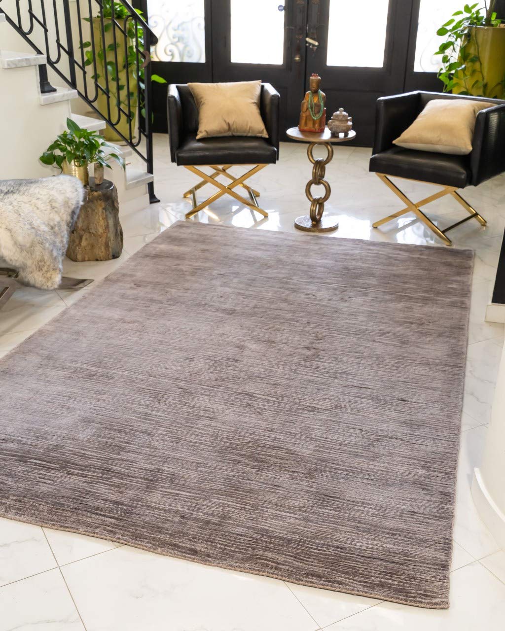 Eco-Friendly Hand Loomed Natural Fiber Area Rug - Rectangle Manning Contemporary Design, Handmade Durable Accent Rug in Grey, 6' x 9' - Perfect for Living Room, Bedroom, or Office Decor