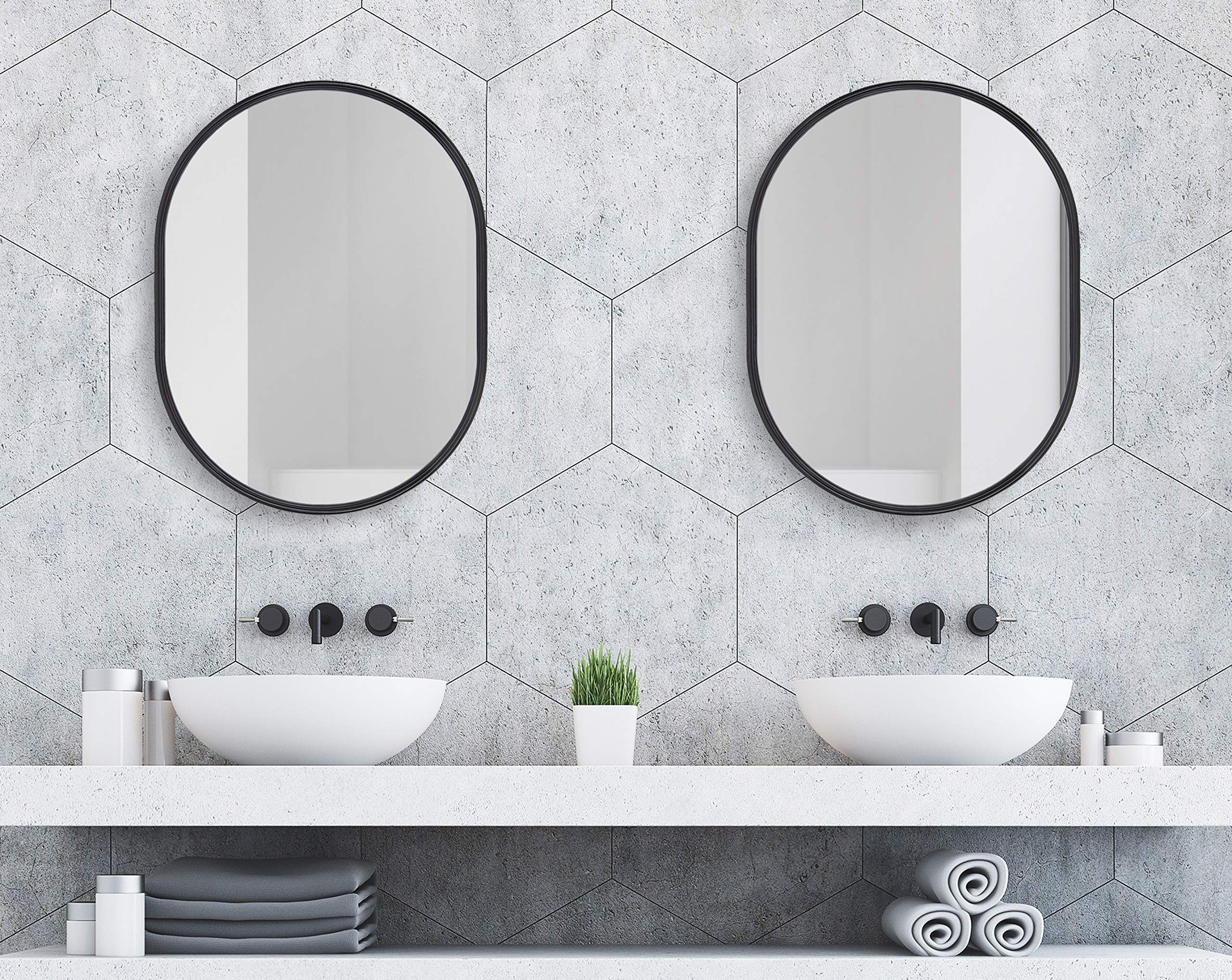 Kate and Laurel Caskill Modern Oval Mirror - 18x24 Inch Black Capsule-Shaped Wall Mirror for Entryway, Living Room, Bathroom Decor - Perfect for Home, Office & Vanity Makeup Area