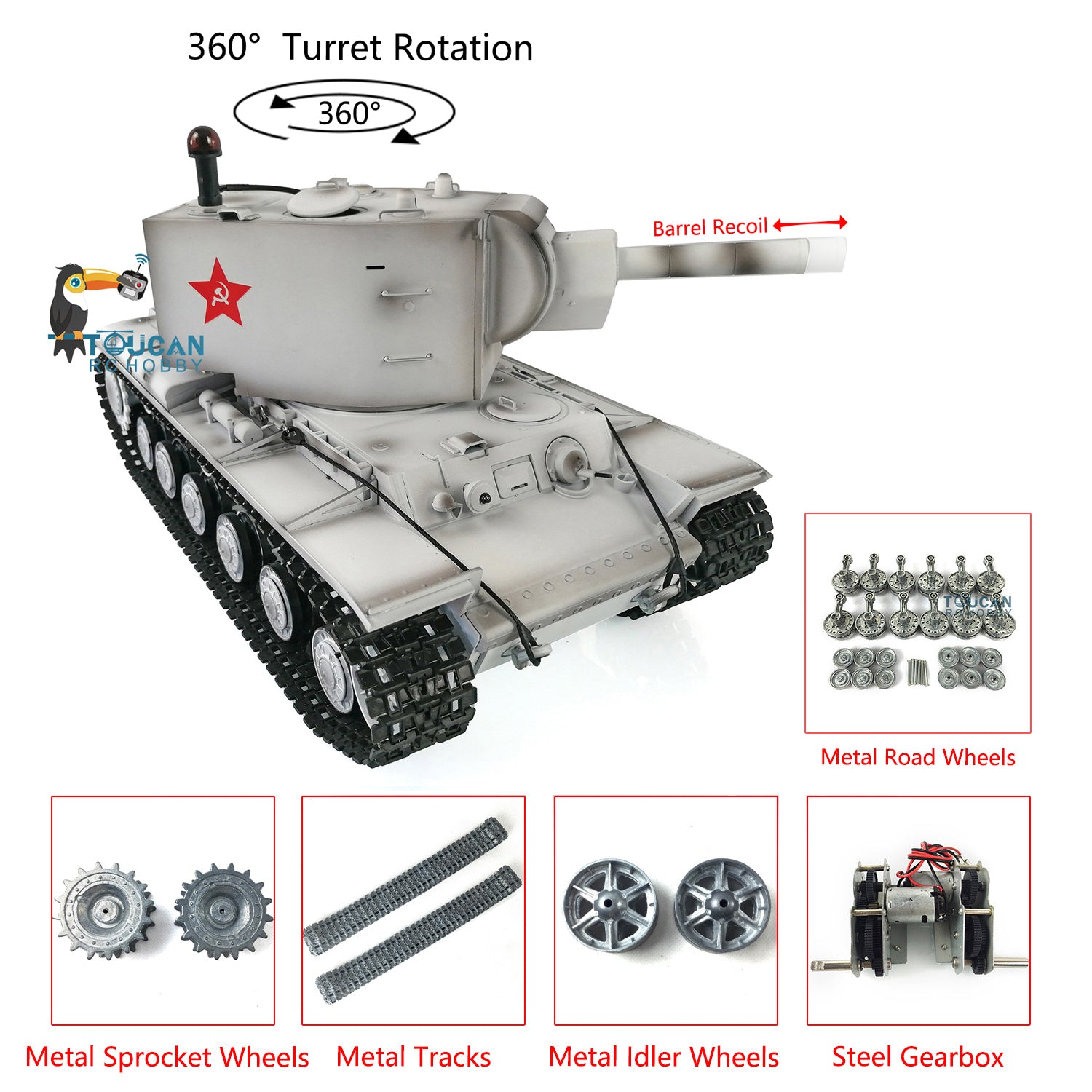 1/16 Henglong KV-2 Gigant RC Tank - 7.0 Custom Painted Metal Road Wheels, Radio Controlled Tracks - Ready-to-Run Soviet Military Model 3949-360 | Collectible Display & Outdoor Battle Simulation