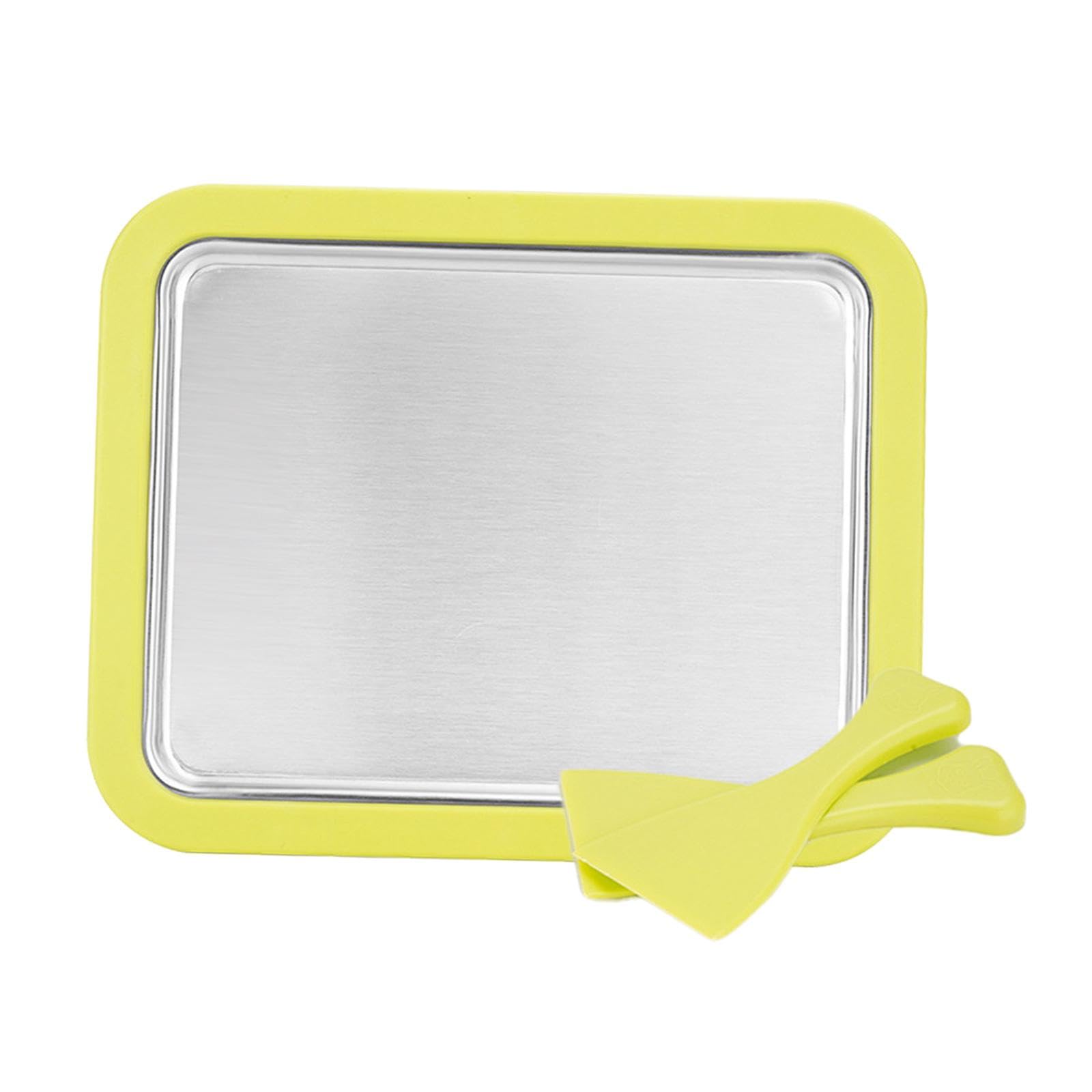 DIY Ice Cream Maker Roller Pan with 2 Scrapers - Fun Parent-Child Activity Kit for Homemade Frozen Treats | Durable Freezer Pan for Yogurt & Desserts | Yellow Kitchenware for Family Bonding & Summer Fun