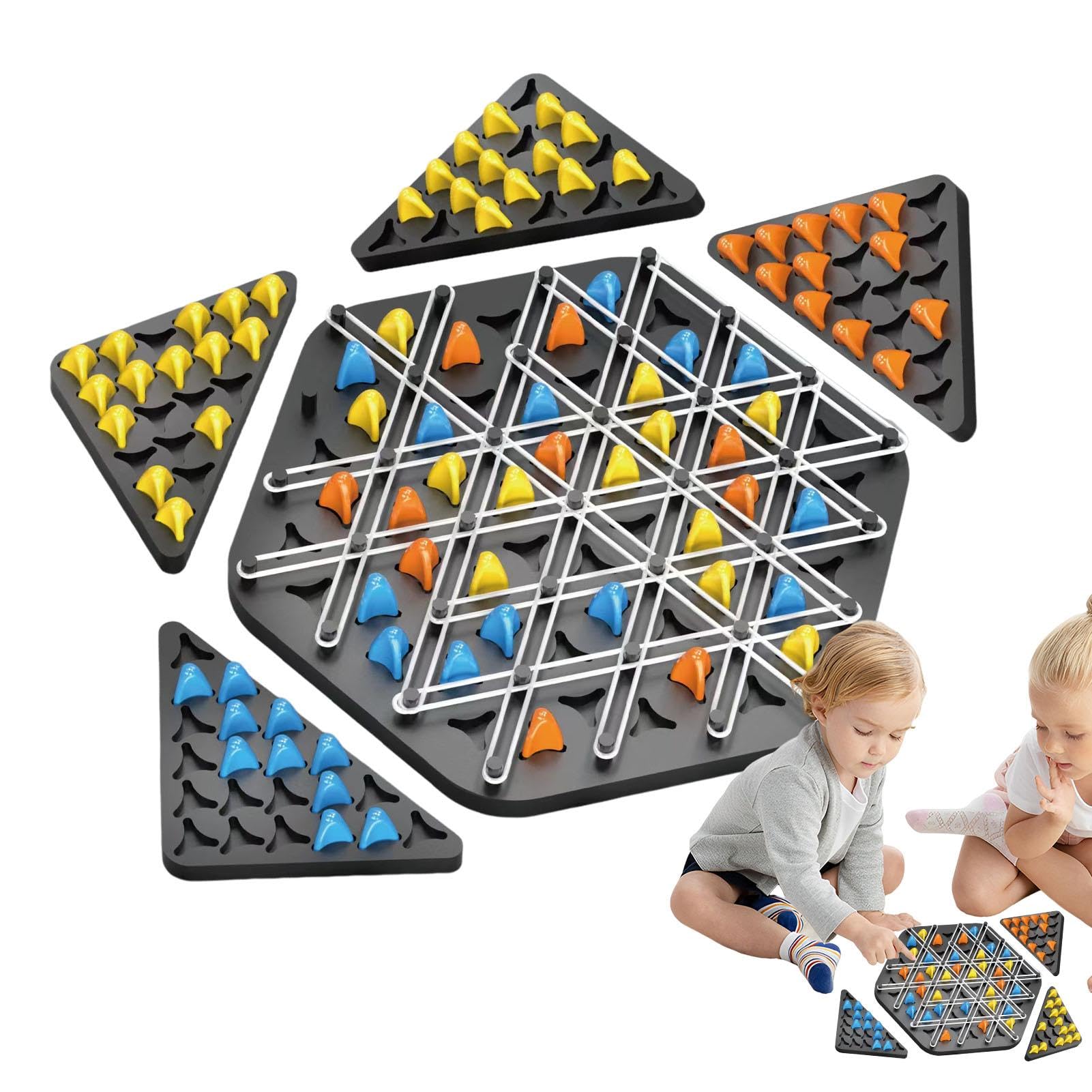 Triggle Game - Chain Triangle Strategy Board Game for 2-4 Players, ABS Plastic Peg Game with Elastic Bands, Fun Family Party & Travel Game for Adults and Kids - Perfect for Game Nights, Road Trips and Classroom Activities