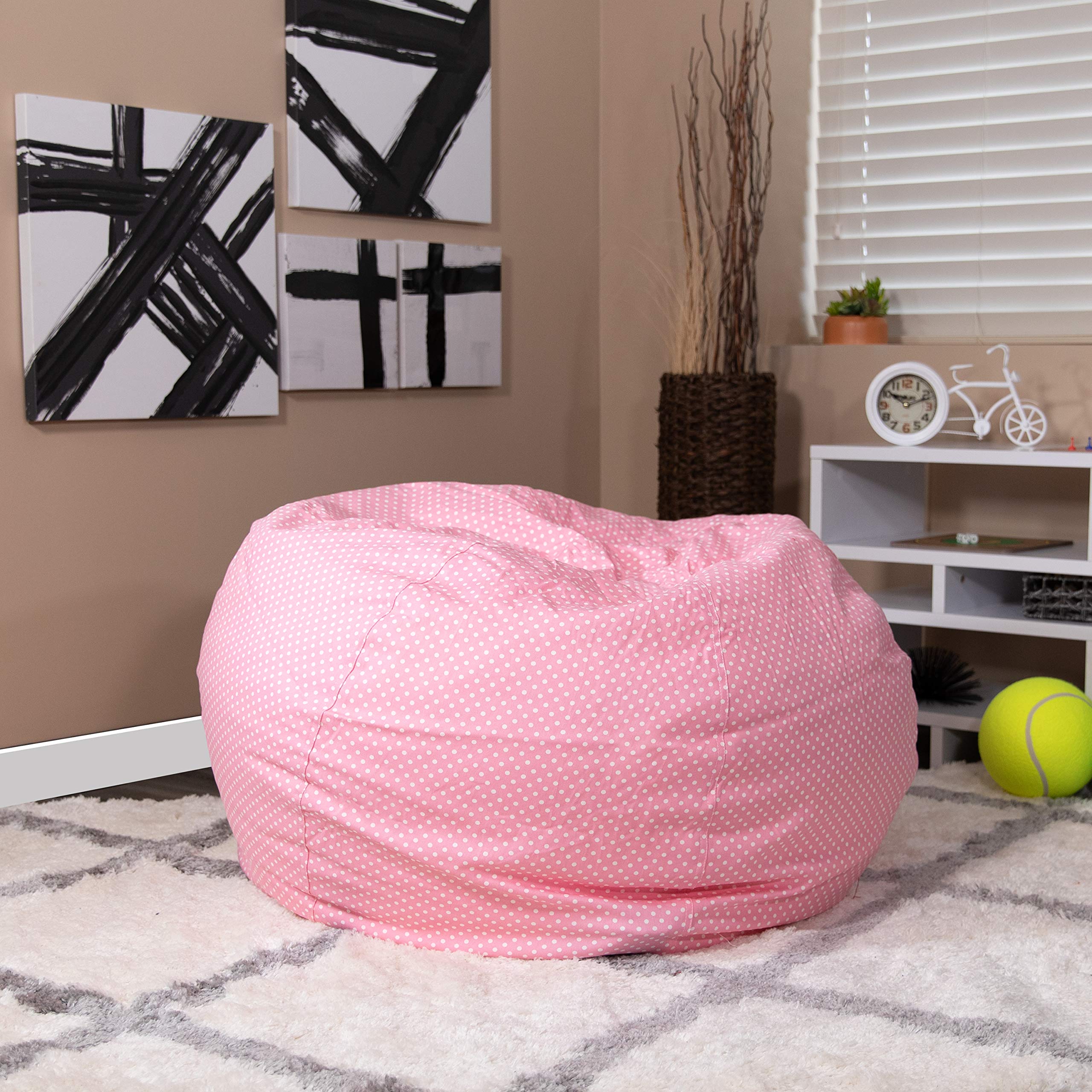 Extra Large Light Pink Polka Dot Bean Bag Chair for Kids & Adults - Perfect for Living Room, Bedroom, Playroom & Dorm Relaxation