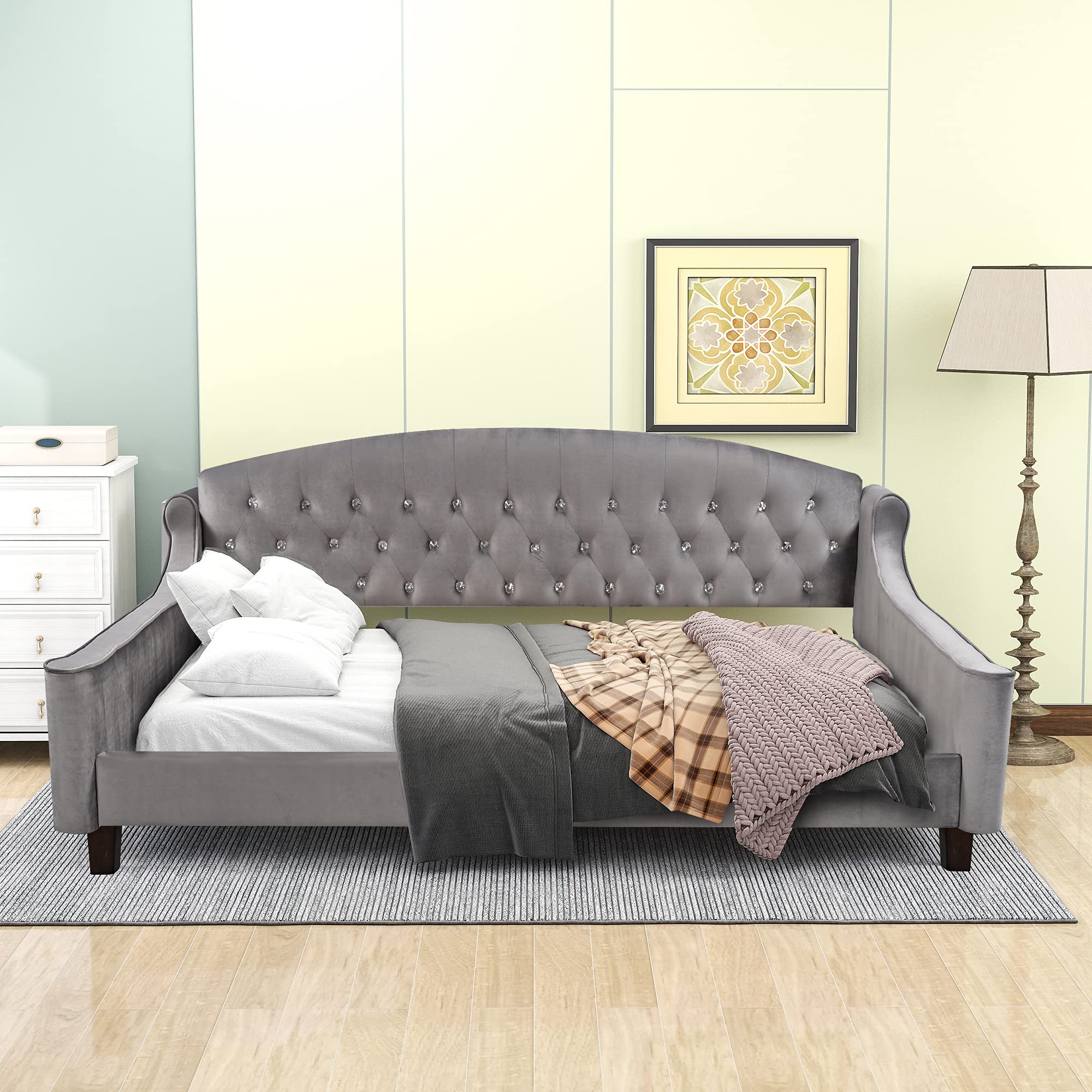 Luxury Full Size Tufted Upholstered Daybed with Wood Slat Support - Sofa Bed for Living Room, Guest Room & Small Spaces - Danxee Comfortable Modern Sleeper Furniture