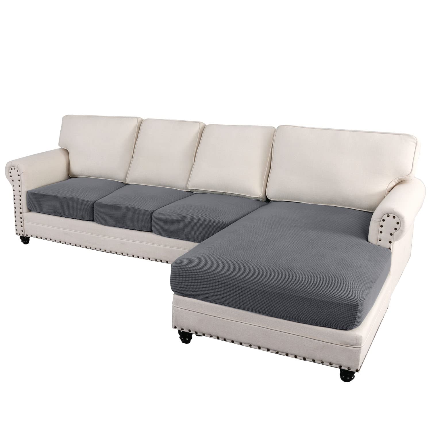 H.VERSAILTEX 4-Piece L-Shaped Sectional Sofa Cover Set - Reversible Left/Right Chaise & Cushion Covers (Grey) - Perfect for Living Room, Family Room & Home Theater Seating Protection