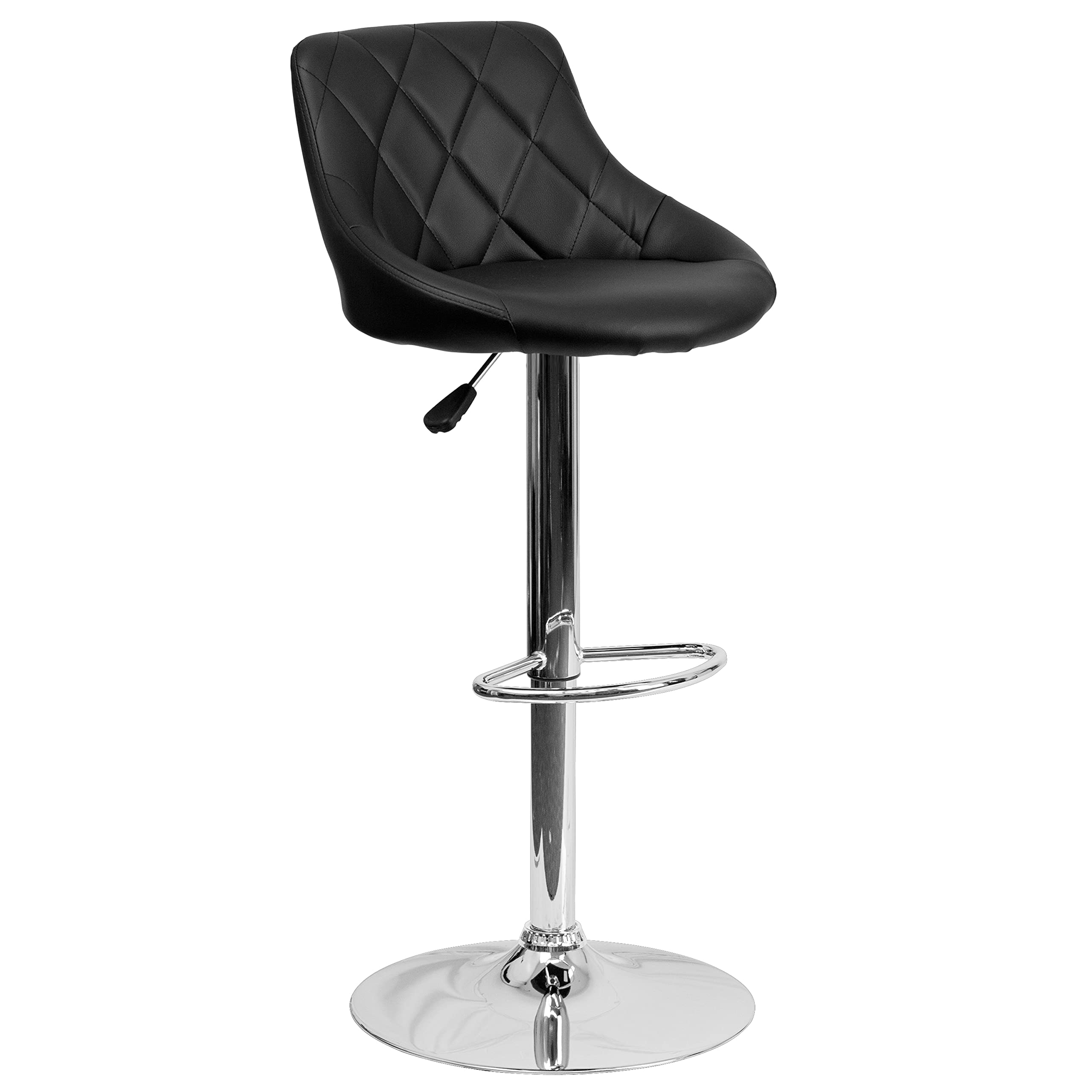 Flash Furniture Caldwell 2-Pack Adjustable Height Bar Stools - Contemporary Black Vinyl Bucket Seats with Diamond Pattern Back & Chrome Base - Perfect for Kitchen Islands, Home Bars & Counter Dining
