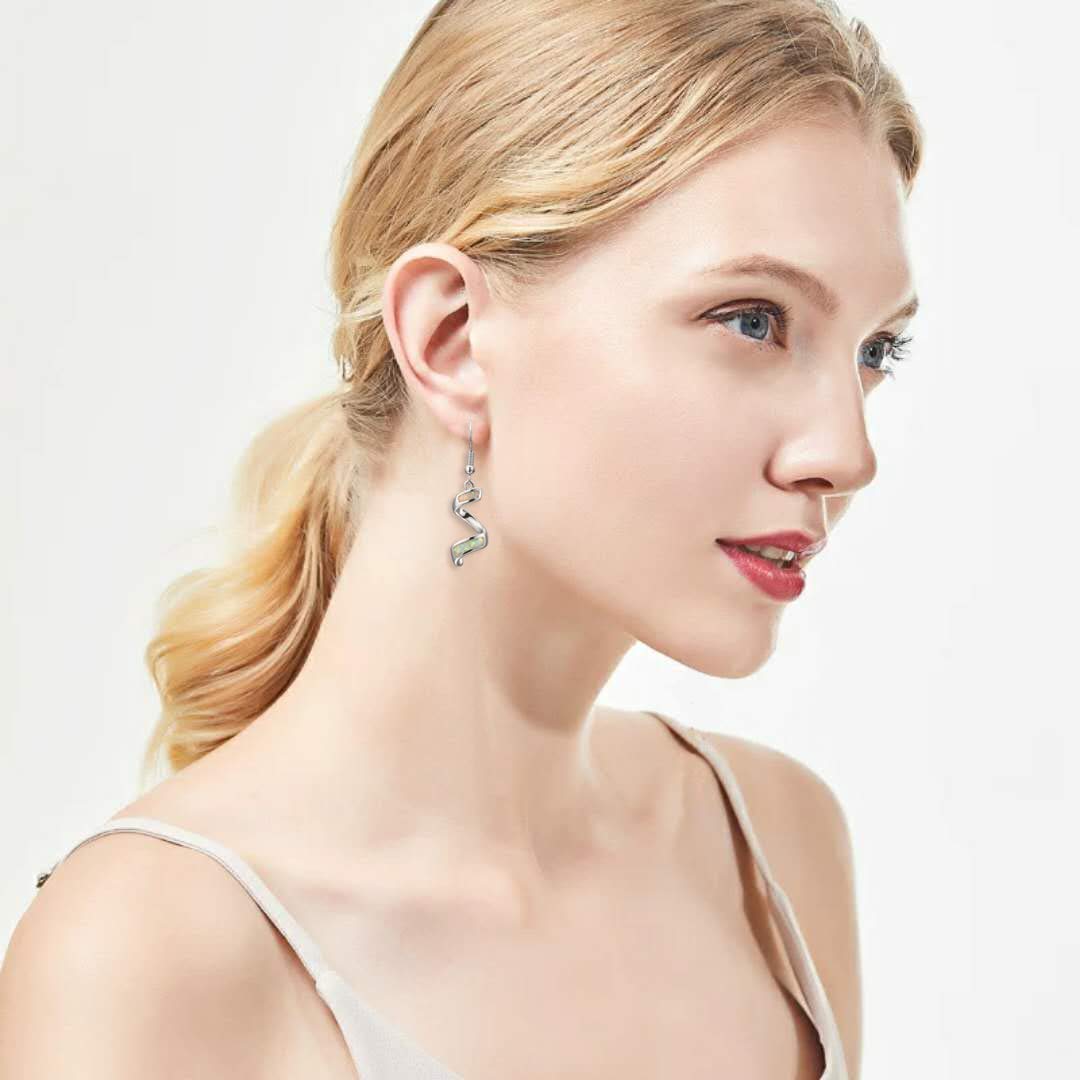 CiNily Sterling Silver Plated Opal Dangle Drop Earrings for Women - Elegant Birthstone Spiral Ribbon Hook Earrings | Perfect for Parties, Weddings & Everyday Wear