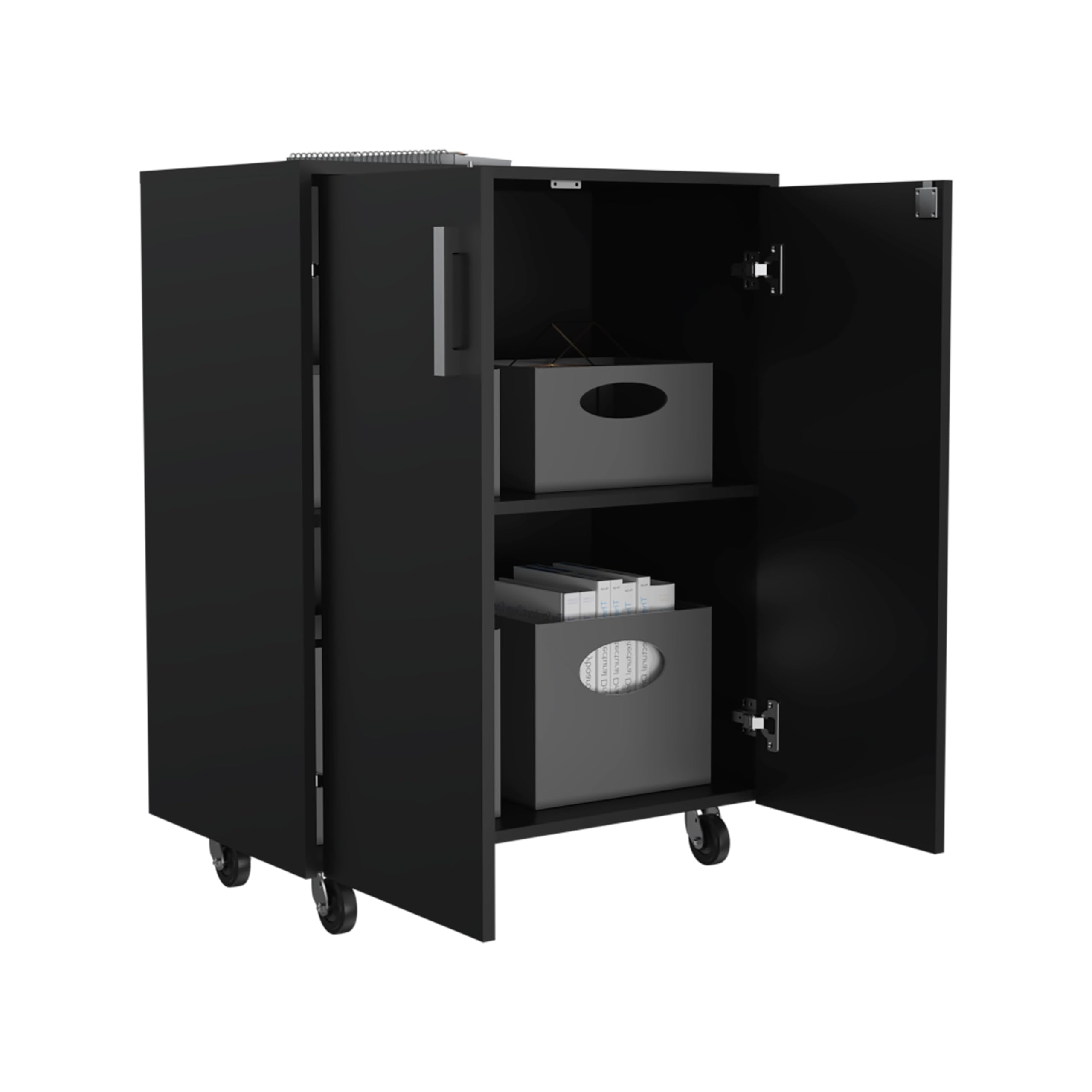 TUHOME Black Engineered Wood Storage Cabinet - Organize Home Office, Living Room, or Bedroom with Stylish Storage Solution