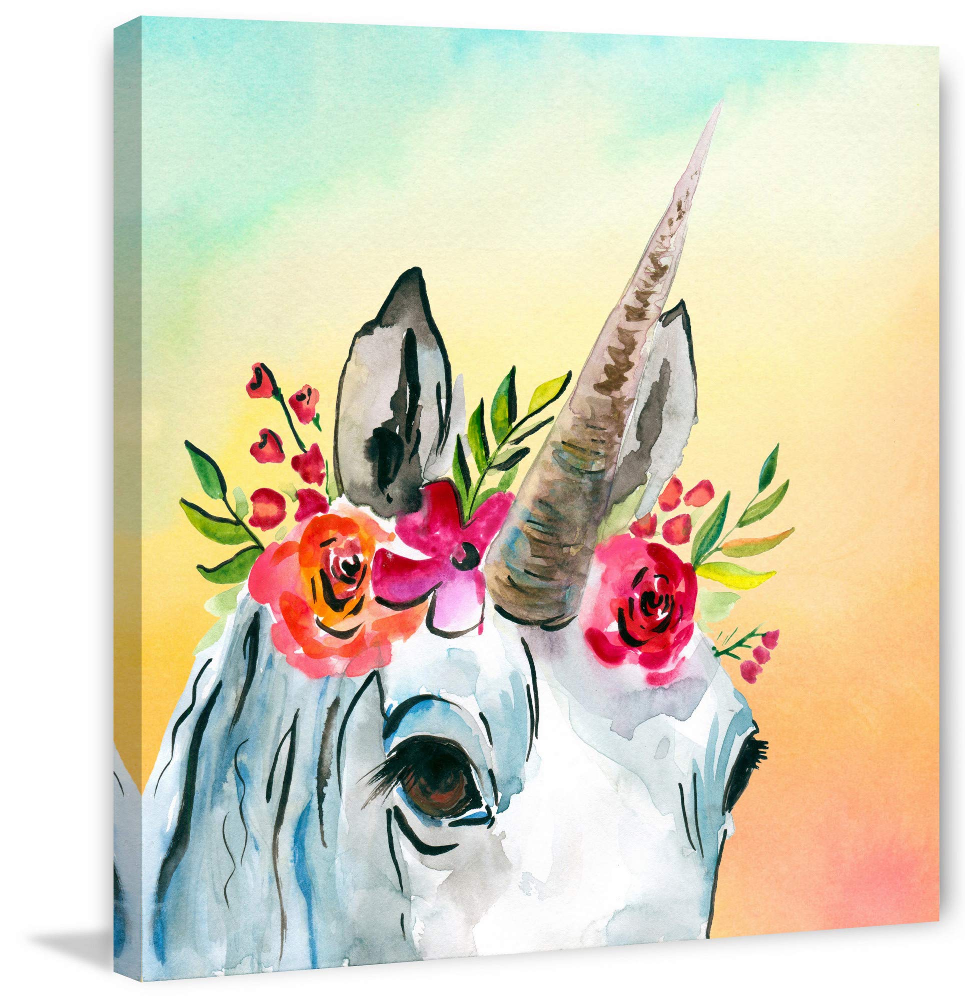 Handmade Unicorn Flowers Print on Wrapped Canvas 24x24 - Marmont Hill Wall Art for Nursery, Kids Room & Home Decor