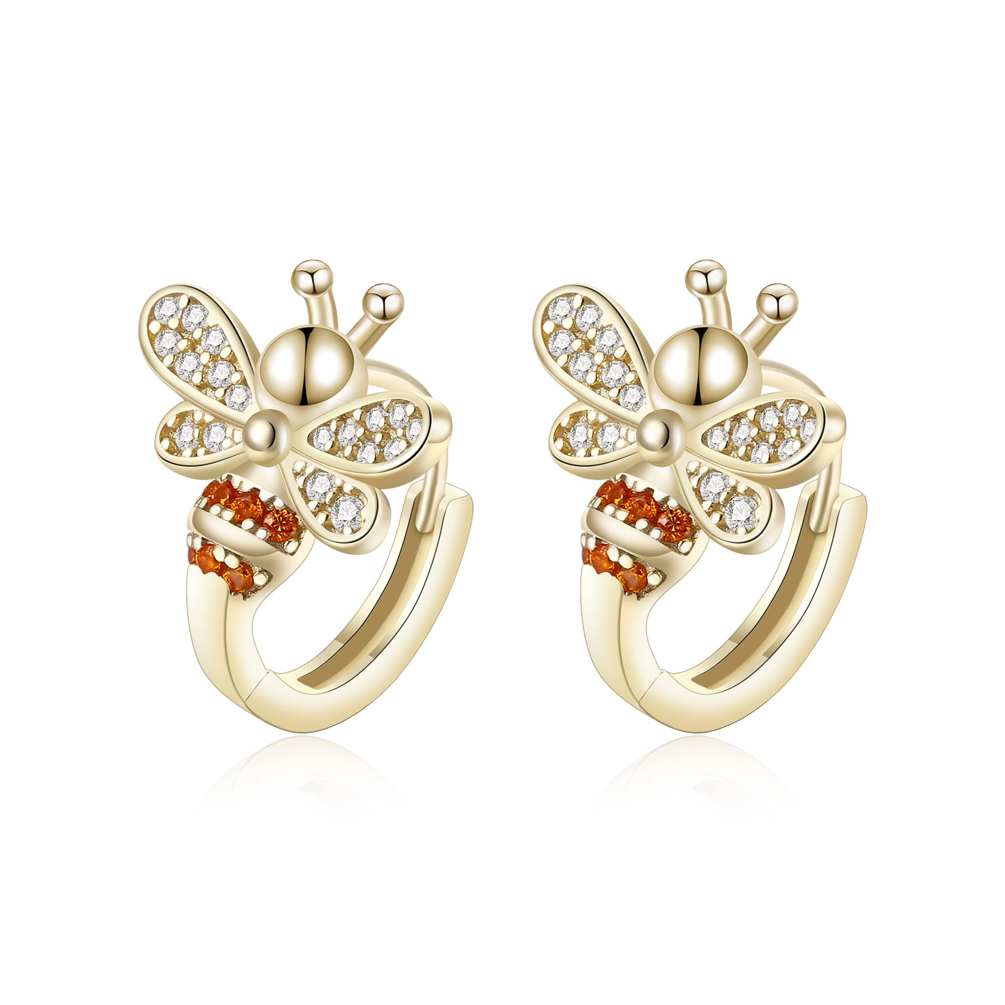 925 Sterling Silver Tiny Bumblebee Hoop Earrings for Women - CZ Gold Tone Elegant Jewelry - Perfect for Everyday Wear, Gifts & Special Occasions