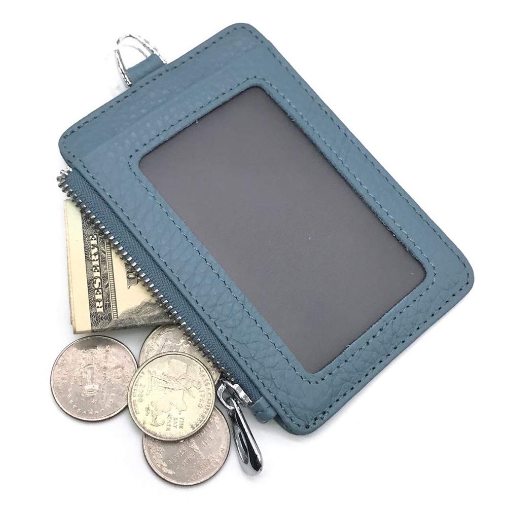 Premium Top Grain Leather ID & Card Holder with Secure Zip Coin Pocket - Light Blue | Slim Wallet for Men & Women | Perfect for Business, Travel & Everyday Use