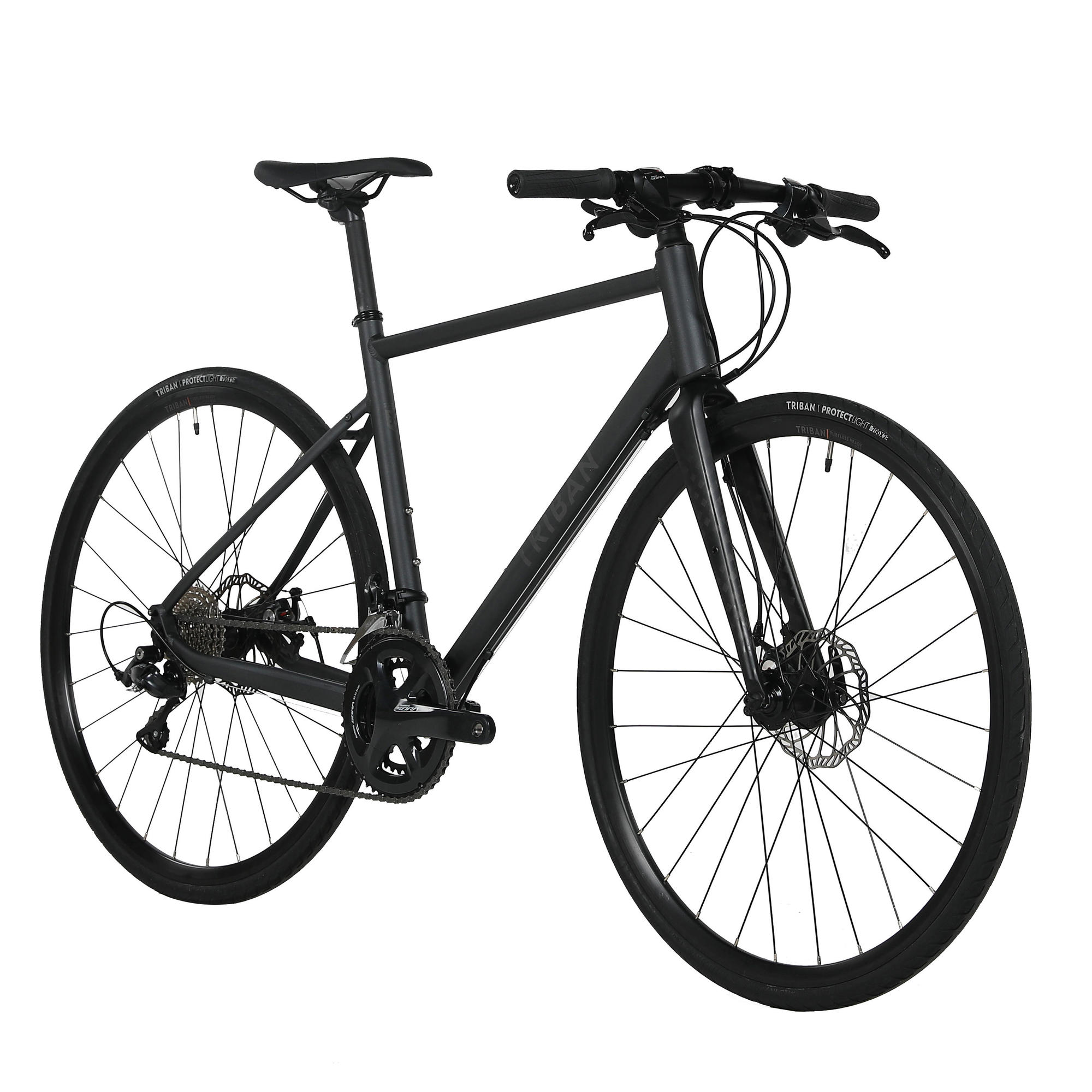 Triban RC500 Flat Bar Road Bike for Adults - 700c Wheels, Black, XL Size - Perfect for Commuting, Fitness & Urban Cycling