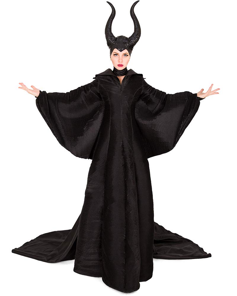 Miccostumes Women's Evil Queen Halloween Costume - Gothic Black Gown Dolman Dress with Horned Headpiece for Cosplay, Halloween Party & Theatrical Performances