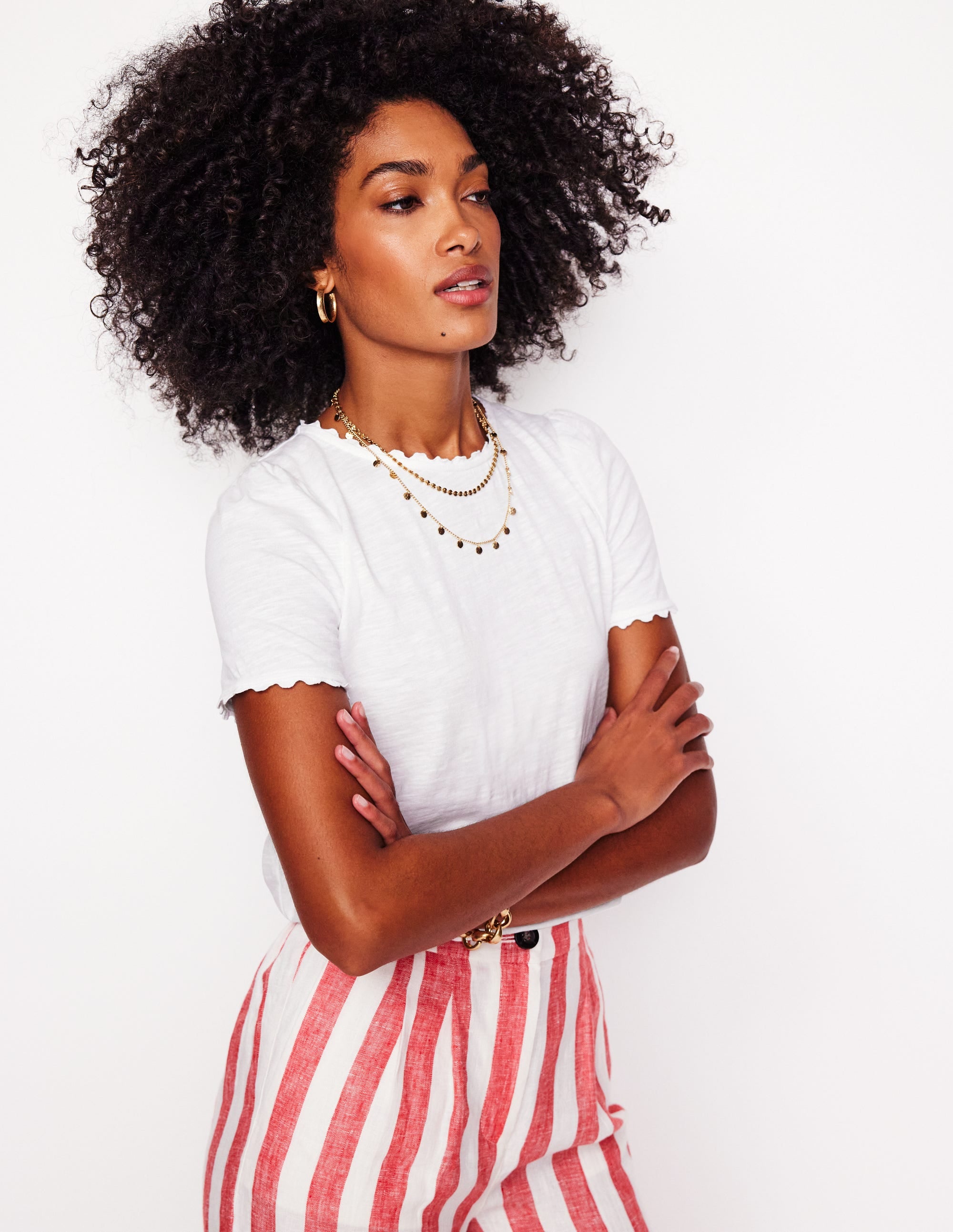 Stylish Ali Ricrac White T-Shirt for Women - Casual & Comfortable Cotton Tee for Everyday Wear, Outfits, and Layering