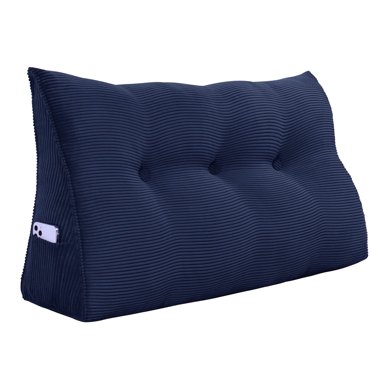 Ergonomic Reading Pillow for Bed - Backrest Headboard Wedge with Corduroy Cover, Deep Blue Twin Size - Perfect for Sitting Up in Bed, Reading, Watching TV, or Working on Laptop