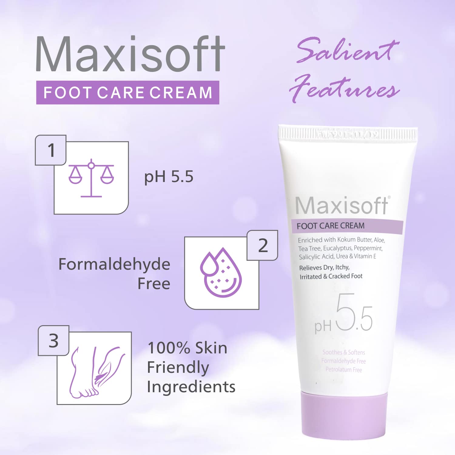 Maxisoft Foot Care Cream for Dry, Rough & Cracked Heels - Moisturizing & Soothing Foot Cream with Shea Butter & Vitamin E (60g) - Perfect for Daily Foot Care, Pedicures & Cracked Heel Treatment