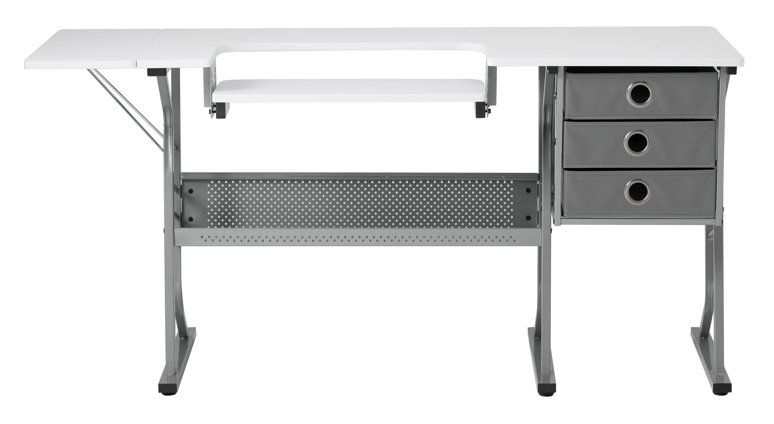 Eclipse Sewing Machine Table with Storage Drawers - White Craft Table with Gray Drawers & Large Lower Shelf - Multi-Purpose Hobby Desk for Sewing, Quilting & Computer Work - Perfect for Home Studios & Craft Rooms