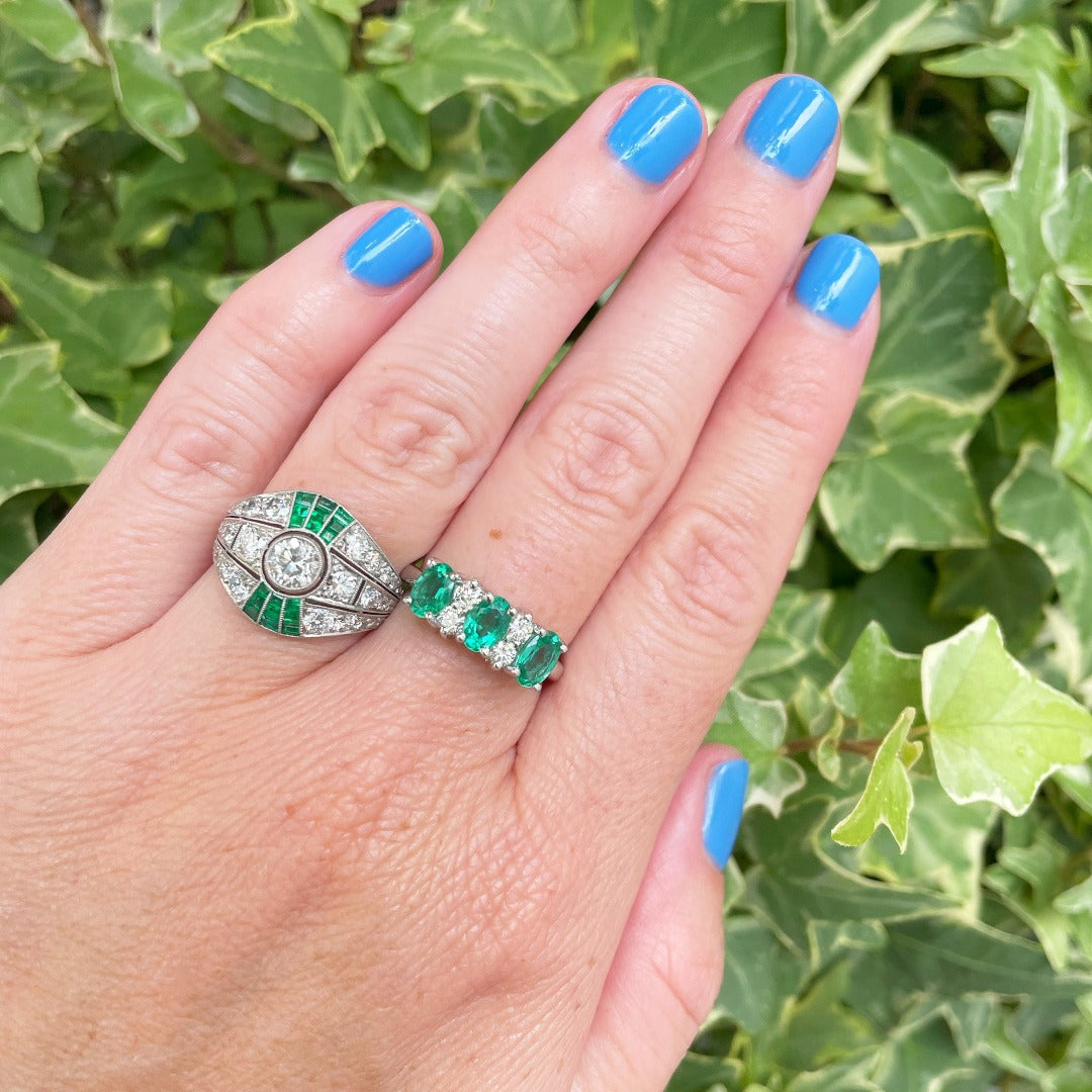 Three Stone Oval Emerald & Diamond 14K White Gold Ring for Women | Elegant Engagement, Wedding & Anniversary Jewelry Gift | Perfect for Special Occasions & Everyday Luxury