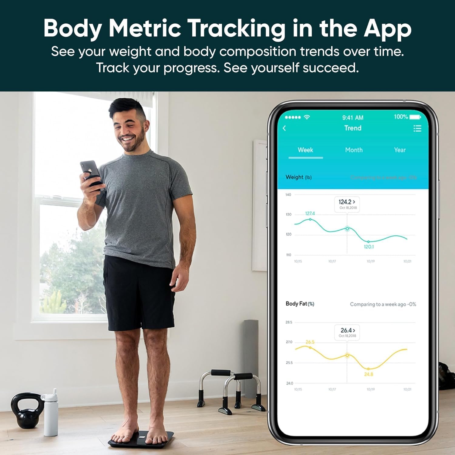 Wyze Smart Scale - Digital Bathroom Scale with Bluetooth, Measures Body Weight, Fat, BMI & Heart Rate, Body Composition Analyzer with Free App, 400 lb Capacity, Black - Perfect for Home Gym, Fitness Tracking & Health Monitoring