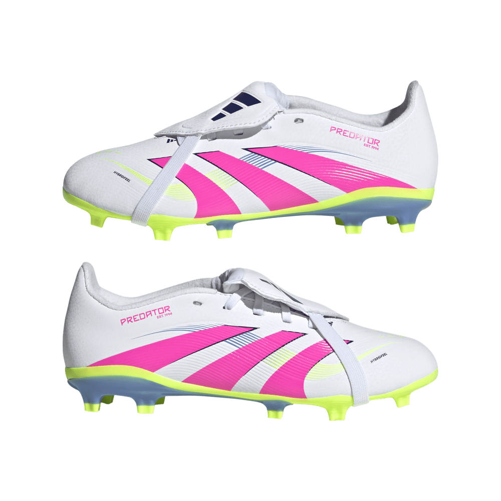 Adidas Predator League FG Junior Football Boots for Kids - White/Lucid Pink/Lucid Lemon - Fold Over Tongue Design for Comfort - Perfect for Youth Soccer Training & Matches