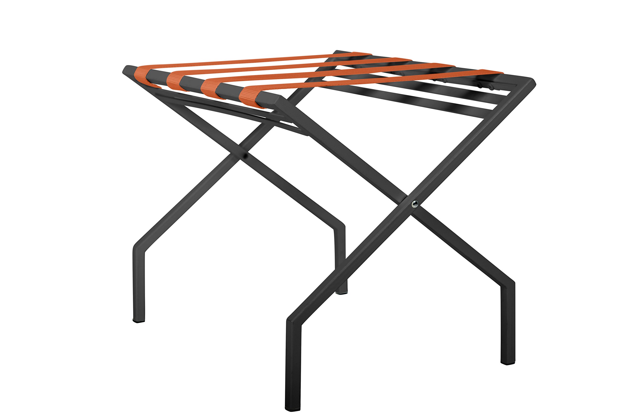 Innit Designs 11.01.10n Suba Nylon Strapped Luggage Stand - Orange on Black - Durable Nylon Travel Organizer for Suitcases & Bags - Perfect for Airports, Hotels & Home Storage