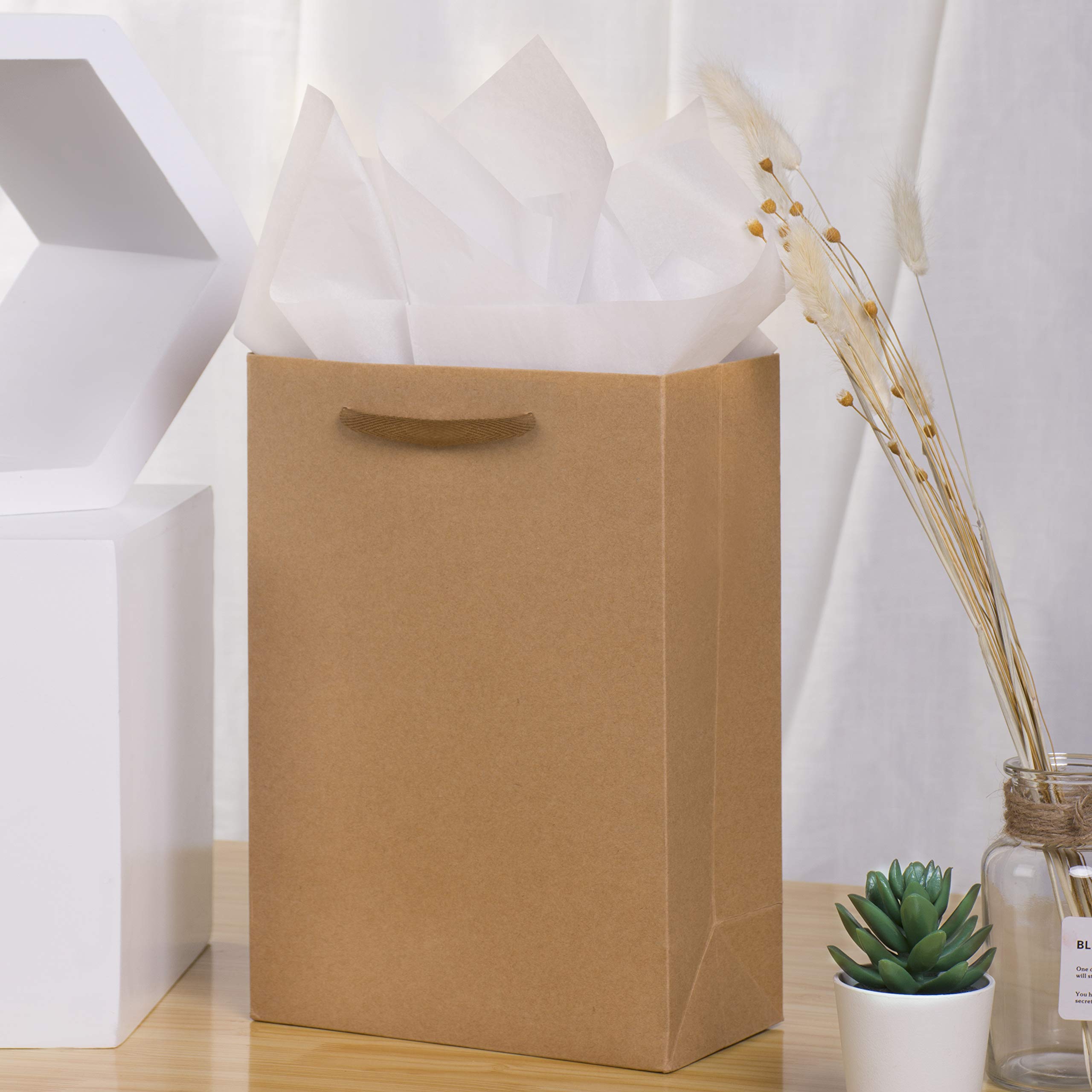 SHIPKEY 10-Pack Kraft Paper Bags 8x4x11 Inches - Eco-Friendly Brown Gift Bags with Tissue Paper & Soft Cloth Handles - Perfect for Retail Shopping, Wedding Favors, Birthday Gifts & Party Decorations