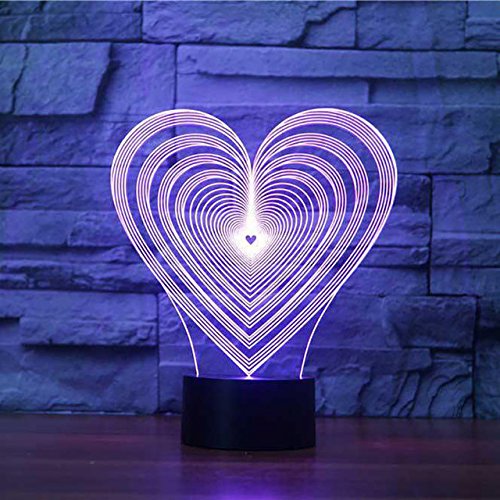 3D Heart Night Light LED Touch Table Lamp - 7 Color Changing Mood Light with Optical Illusion Effect for Bedroom, Nursery, Christmas Decor - Perfect Romantic Gift for Valentine's Day, Birthday & Kids Room Decor