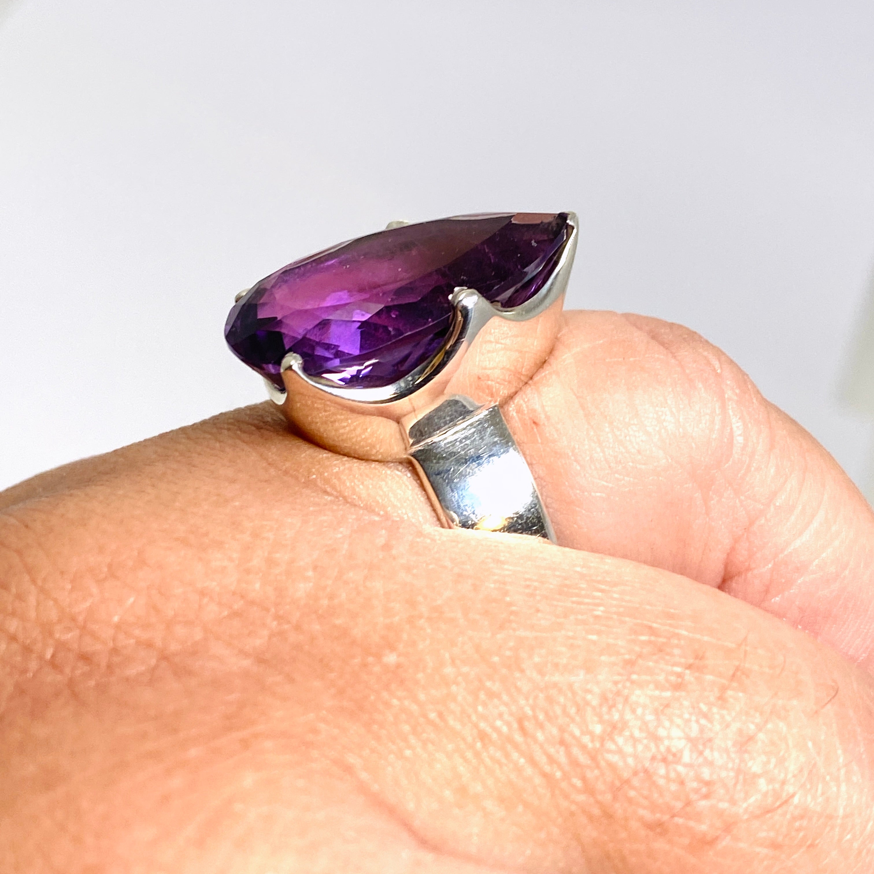 Amethyst Teardrop Faceted Ring - Size 12.75 PRGJ838 - Elegant Purple Gemstone Jewelry for Women, Perfect for Weddings, Parties & Special Occasions