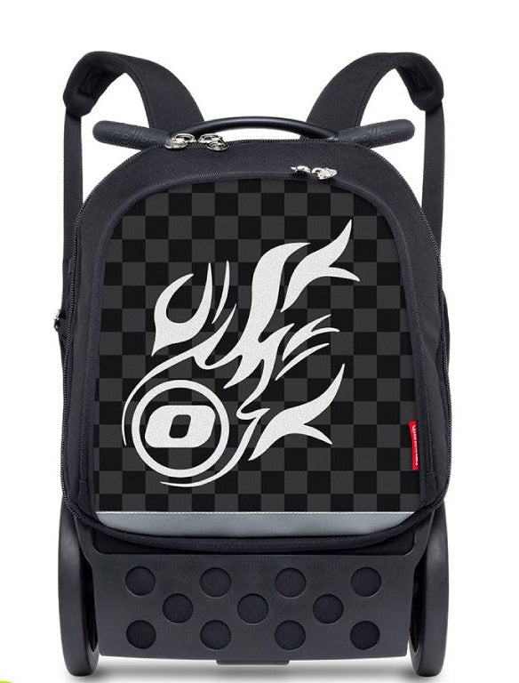 Nikidom Roller UP Trolley School Backpack - Lightweight Wheeled Travel Bag for Kids, Durable White Fire Design with Extendable Handle | Perfect for School, Travel & Daily Commute