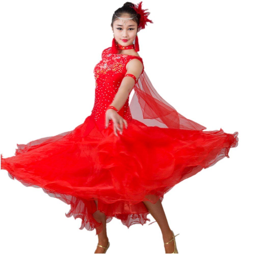 Elegant Red 2XL Women's Ballroom Dance Dress for Waltz, Tango & Smooth - Professional Standard Competition Dress for Latin & Social Dancing