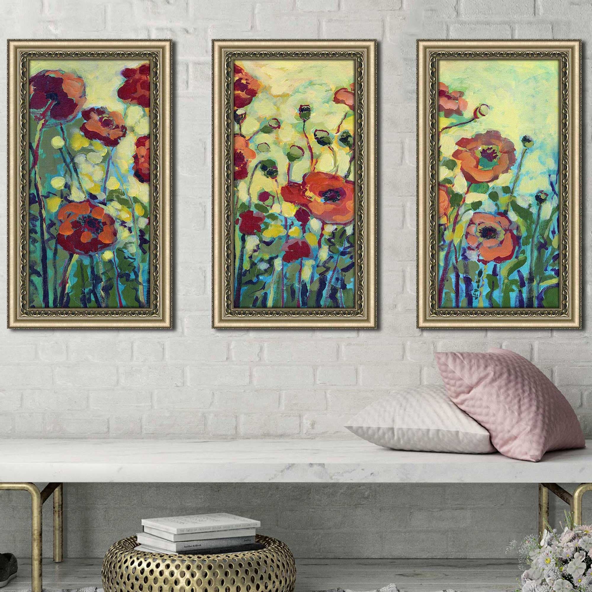 Anitas Poppies 3-Piece Floral Print Acrylic Wall Art Set - Perfect for Living Room, Bedroom & Office Decor