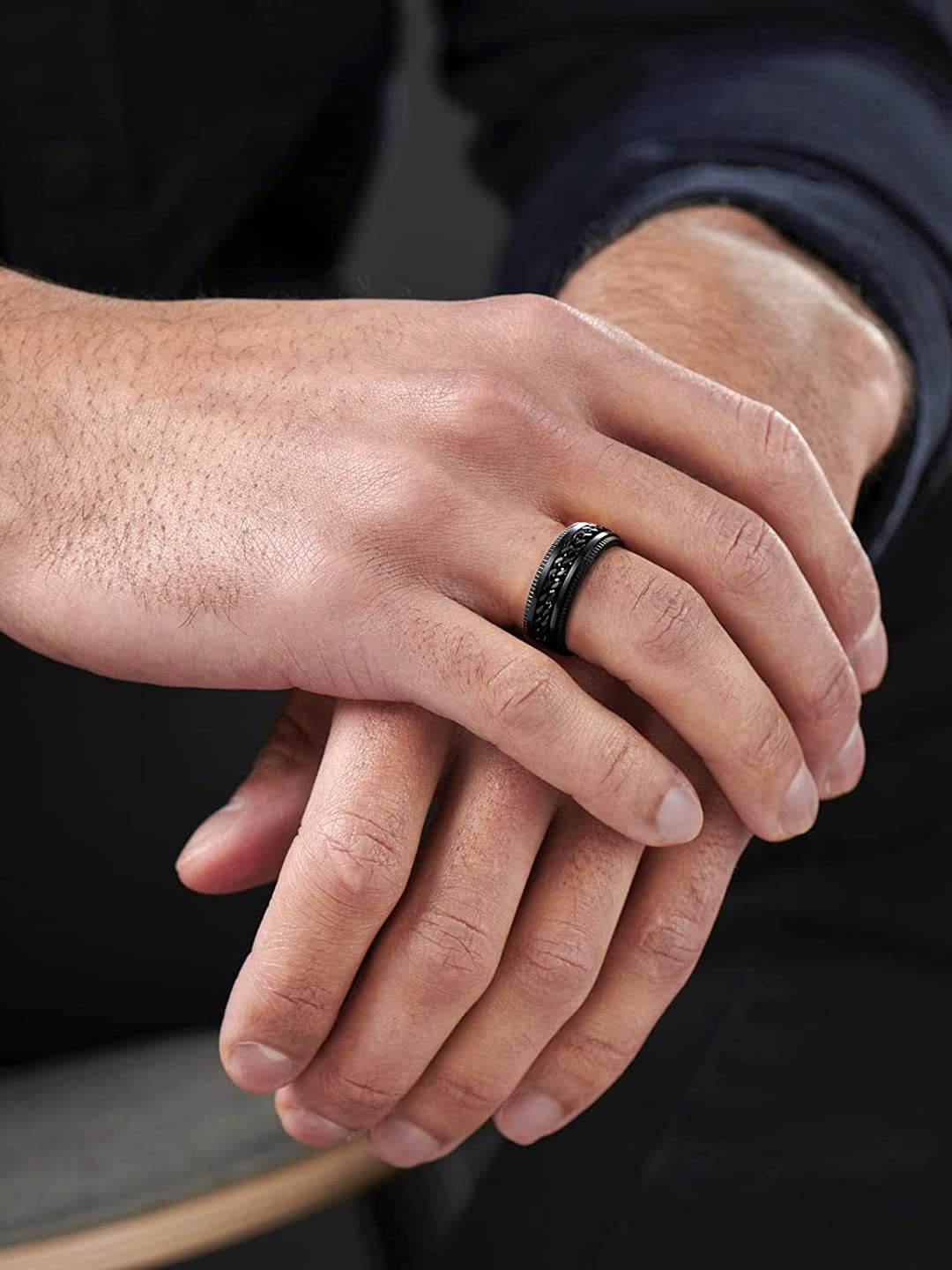 Yellow Stainless Steel Chime Rings for Men & Boys | Durable Black Chain Rings | Anniversary & Birthday Gift for Husband | Perfect for Casual Wear, Parties & Special Occasions