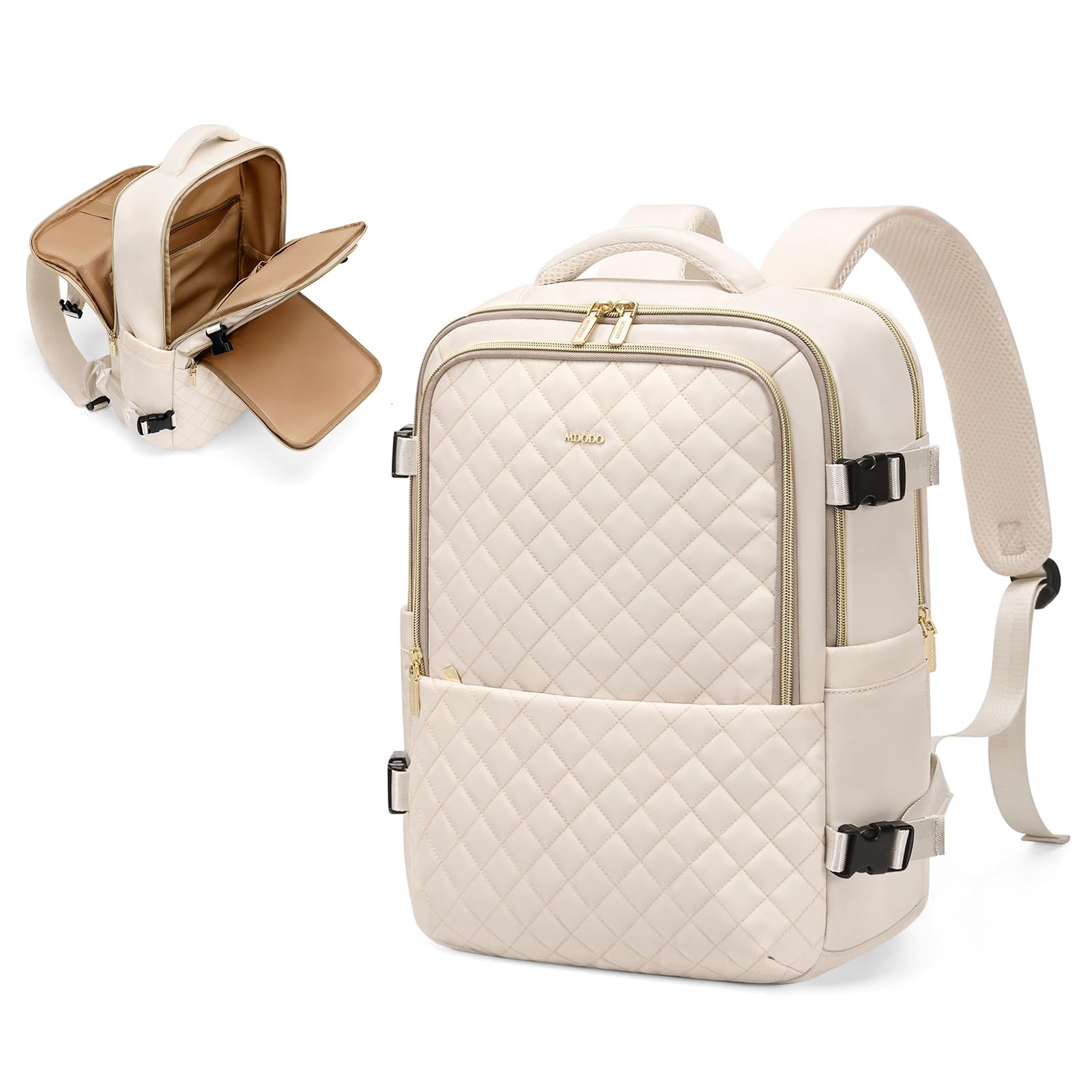 Large Travel Backpack for Women & Men - 36L Lightweight Waterproof Carry On Backpack Fits 15.6 Inch Laptop, Perfect for College, Work, Hiking & Daily Commute - Beige