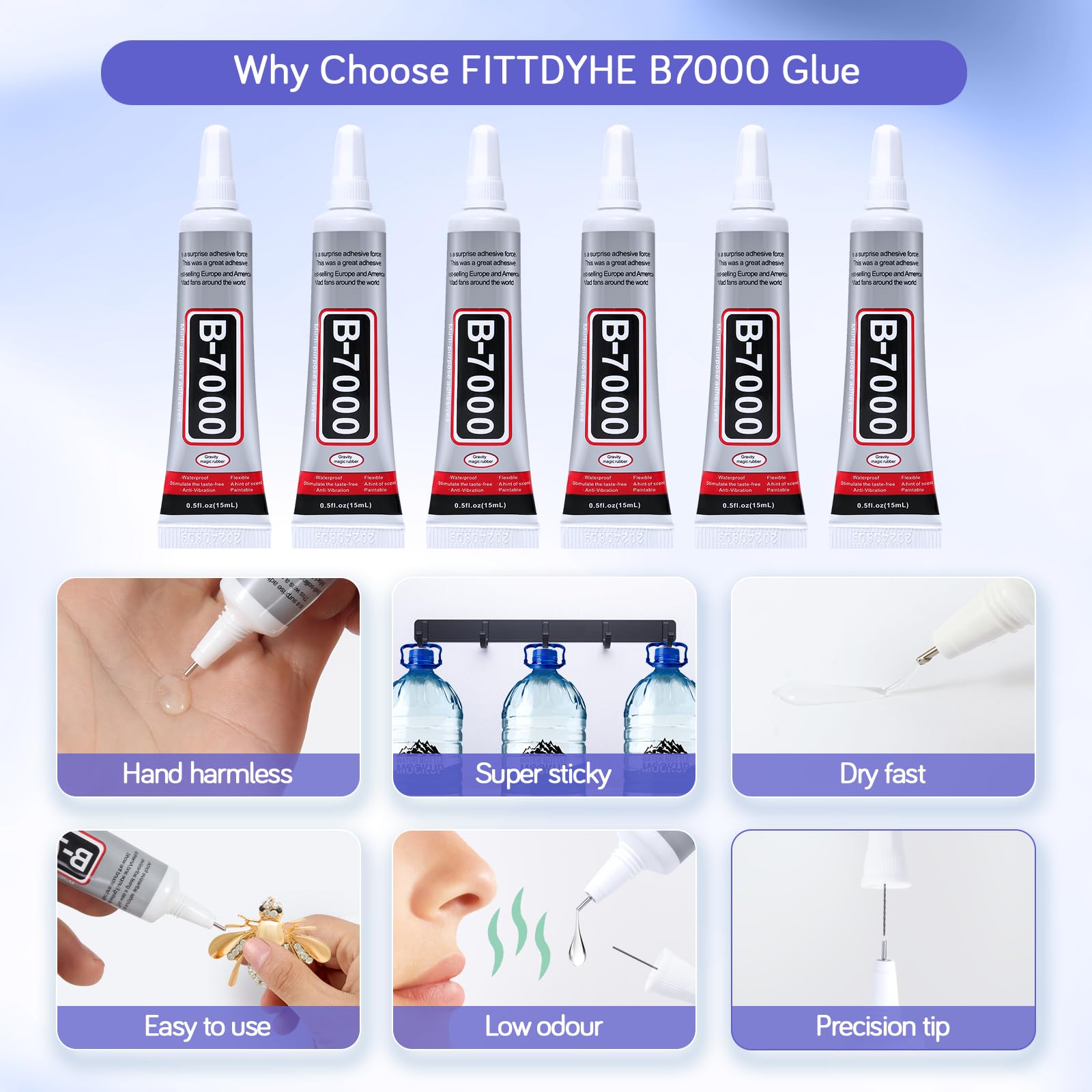 6PCS Jewelry Glue - 15ML/0.5fl oz Clear DIY Craft Glue for Rhinestones, Waterproof Strong Bond Adhesive for Phone Repair, Nail Art, Shoes, Fabric, Metal, Glass - Perfect for DIY Crafts, Jewelry Making, Home Repairs & Creative Projects