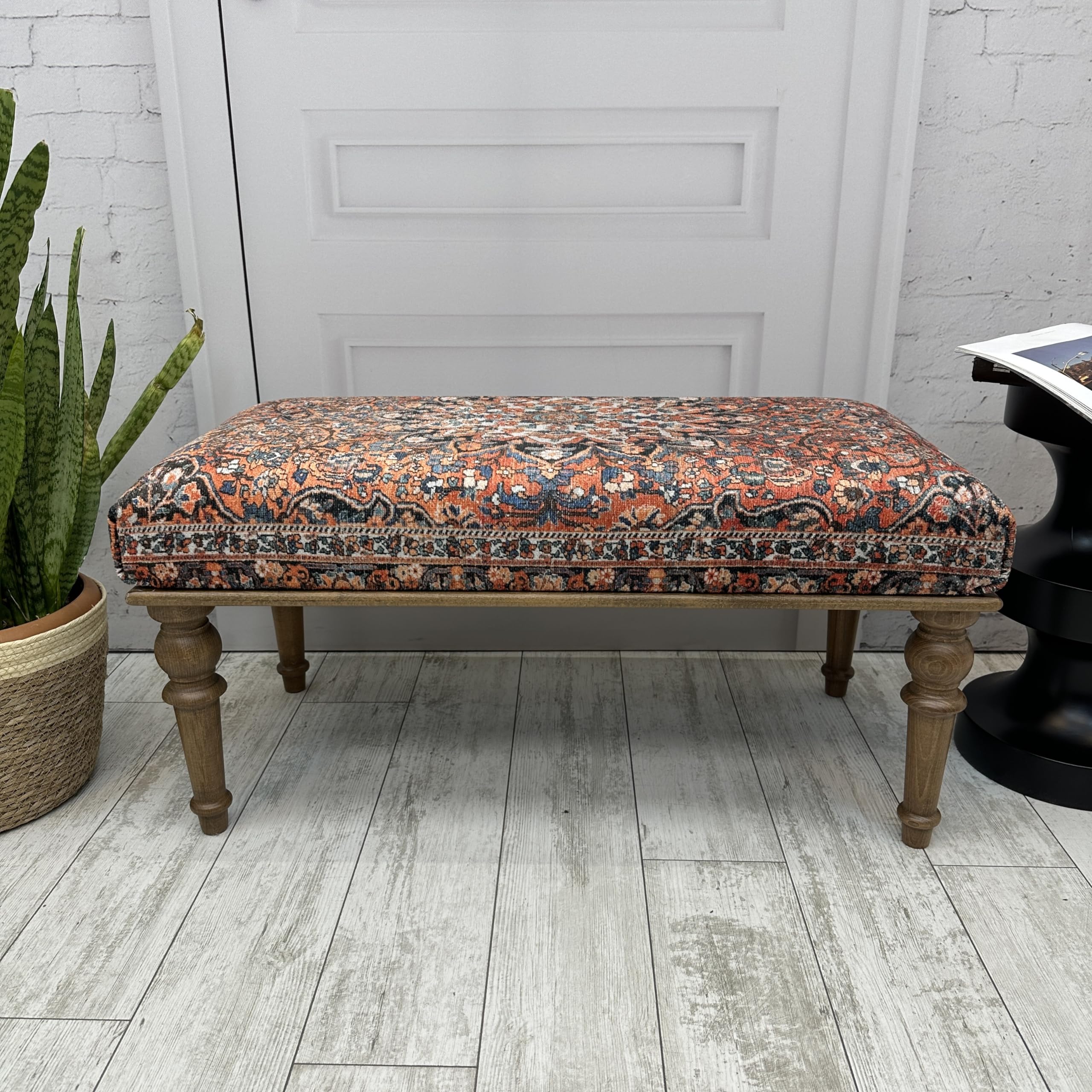 Boho Large Storage Ottoman Bench - 18x18x48 Inch Upholstered Wood Foot Stool for Living Room, Bedroom, Entryway | Multi-Functional Seat with Storage | Perfect for Home Decor, Extra Seating & Organization (Era-17)