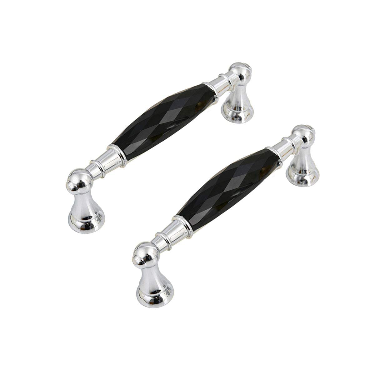 2Pcs Black Crystal Drawer Knobs - 3.75 Inch (96mm) Glass Cabinet Pulls for Kitchen, Dresser & Cupboard - Elegant Black Hardware Handles (3.75