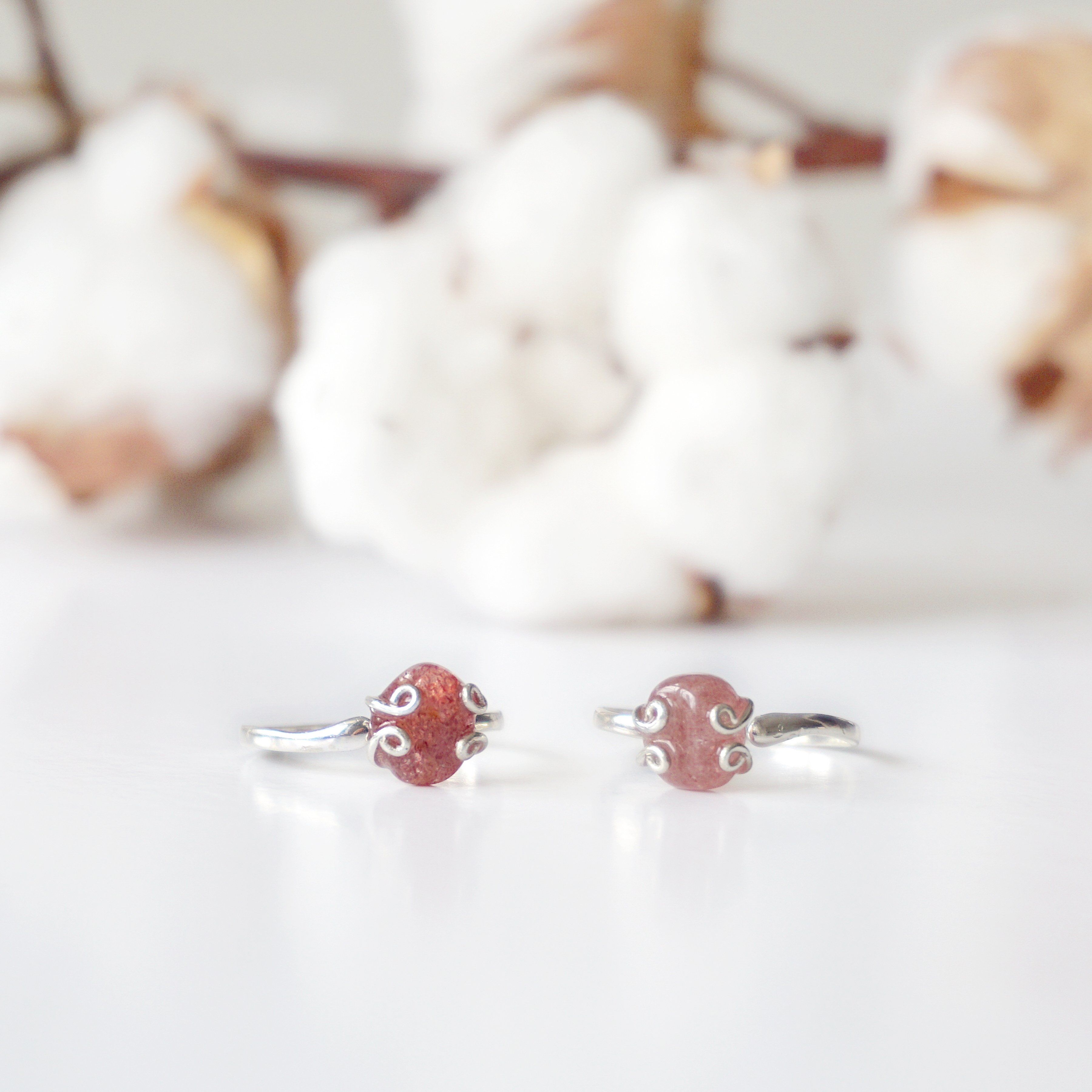 Strawberry Quartz Adjustable Ring Sterling Silver 925 - Elegant Adjustable Size Jewelry for Women, Gift for Her, Wedding, Party & Everyday Wear