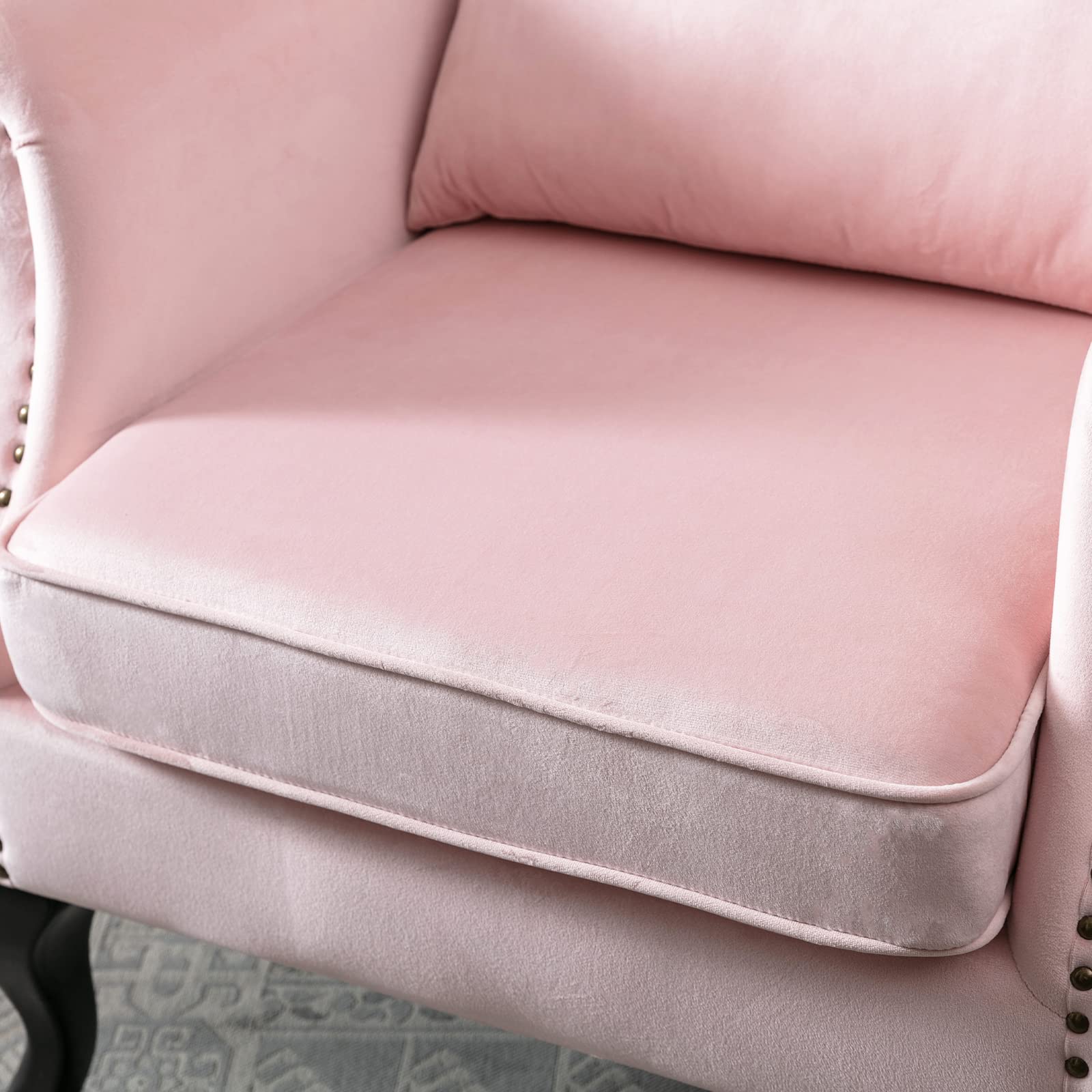 Mid-Century Modern Accent Chairs Set of 2 - Velvet Tufted Wingback Armchairs with Pillows for Living Room, Bedroom, Lounge (Pink) | Stylish & Comfortable Seating for Home Decor & Relaxation