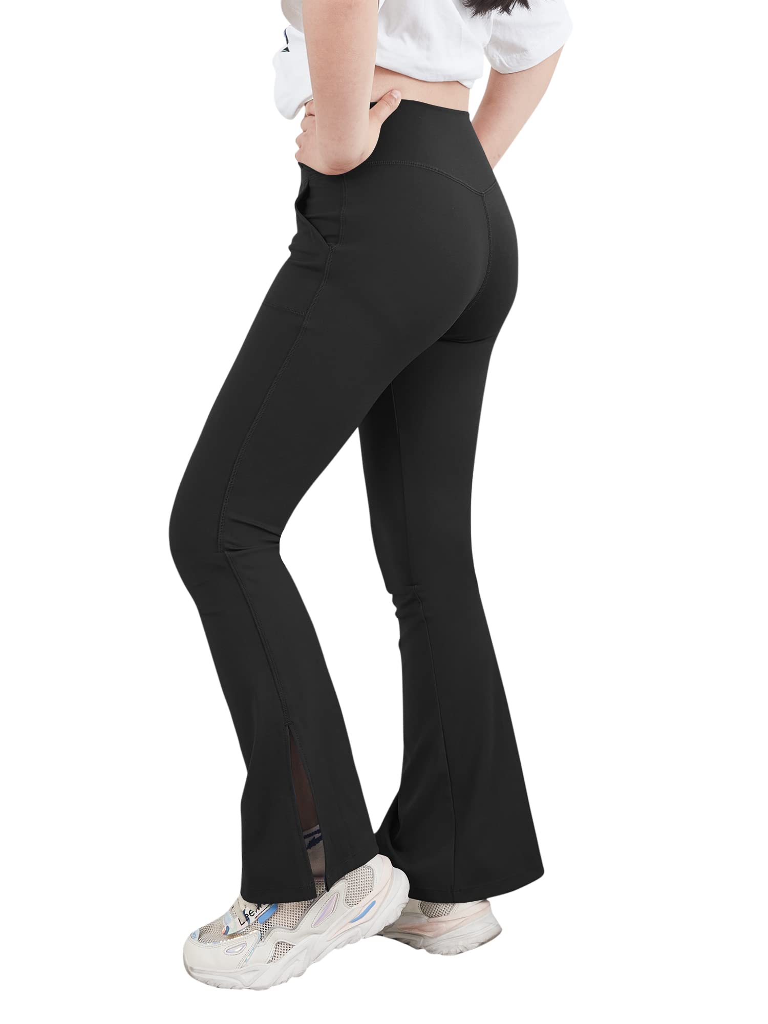 Trendy Bootcut Yoga Pants for Teen Girls - Stretchy Flare Leggings with Side Pockets & Split Hem | Perfect for School, Dance, Gym & Casual Wear