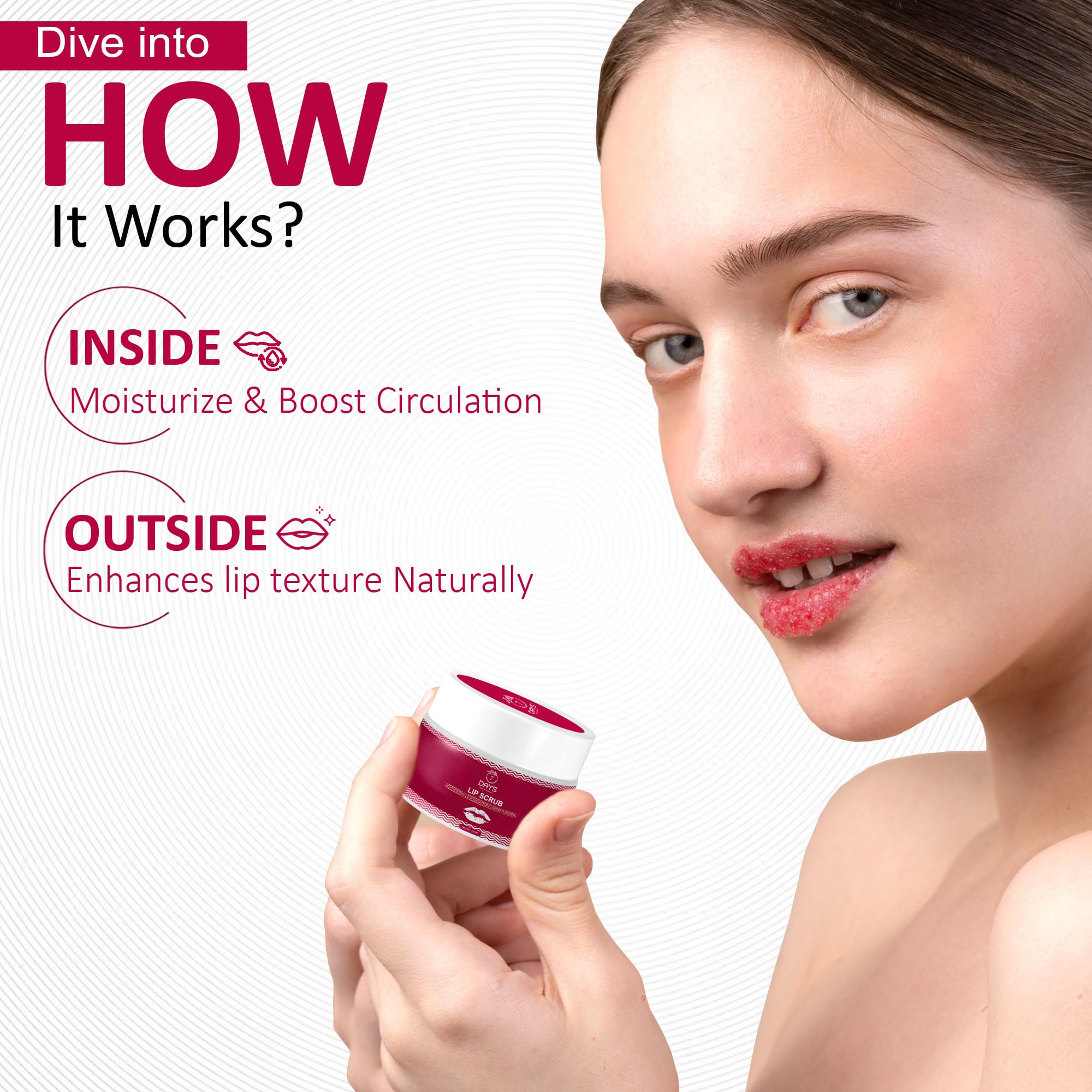 7 Days Lip Scrub Balm for Men & Women - Natural Exfoliator with Beetroot, Vitamin C, Honey & Walnut - Removes Dark, Dry, Chapped Lips & Lipstick Stains - Chemical Free, Vegan - 25g - Perfect for Daily Lip Care & Pre-Makeup Prep