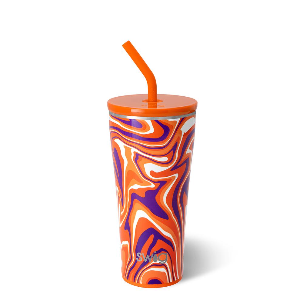 Fanzone 32oz Orange & Purple Straw Tumbler - Insulated Stainless Steel Water Bottle for Gym, Travel & Outdoor Activities