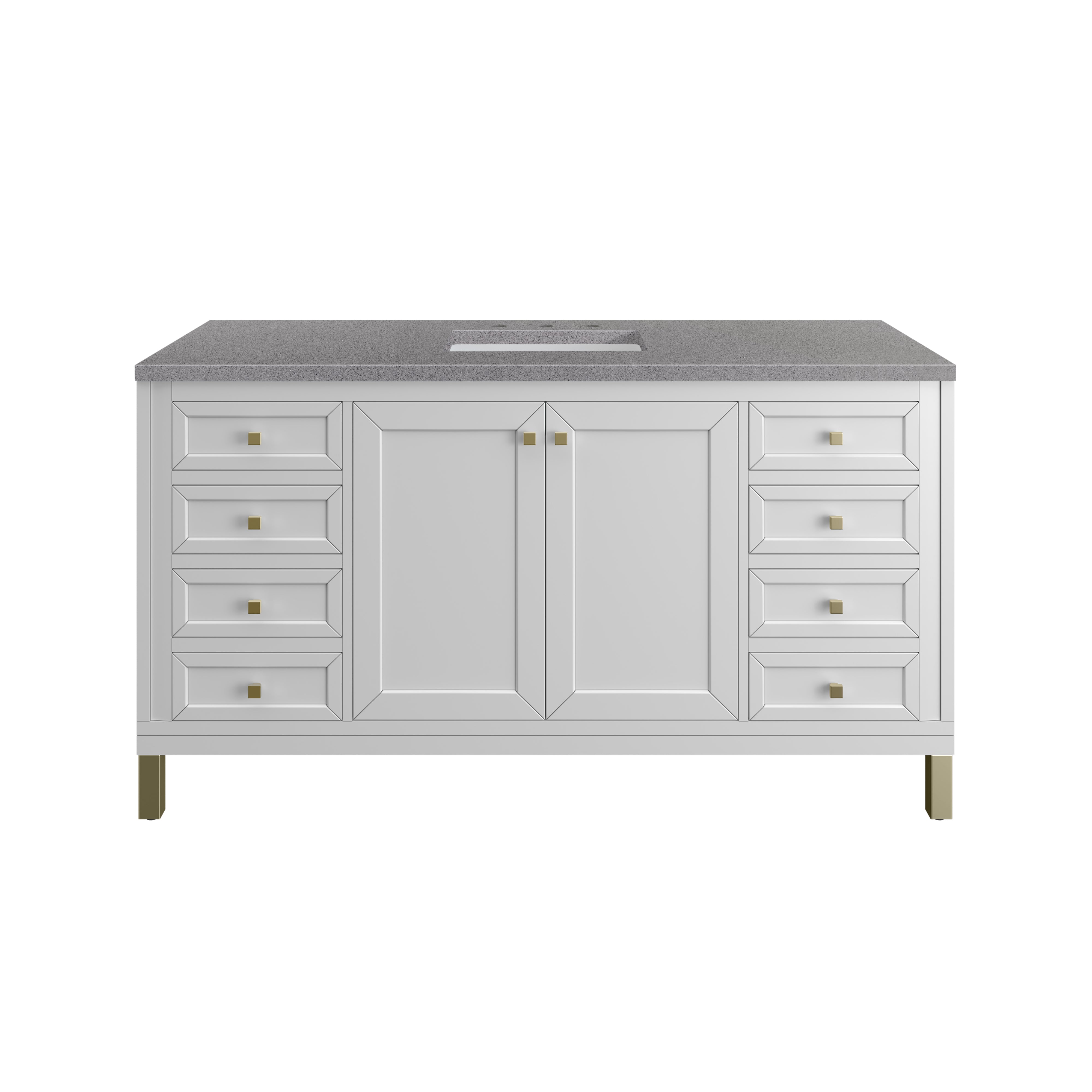 Chicago 60-Inch Single Bathroom Vanity with Glossy White Finish & 3CM Grey Expo Top - Perfect for Modern Home Renovation and Bathroom Upgrade