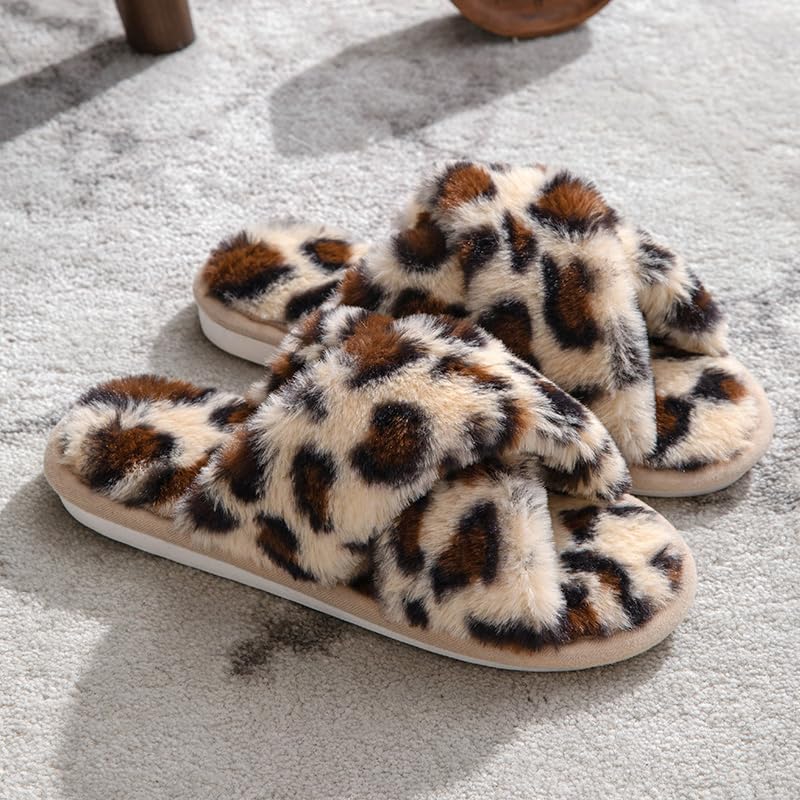 Women's Fuzzy Memory Foam Open Toe Slippers - Soft Cross Band House Shoes for Indoor Comfort, Lounge Wear & Cozy Home Relaxation
