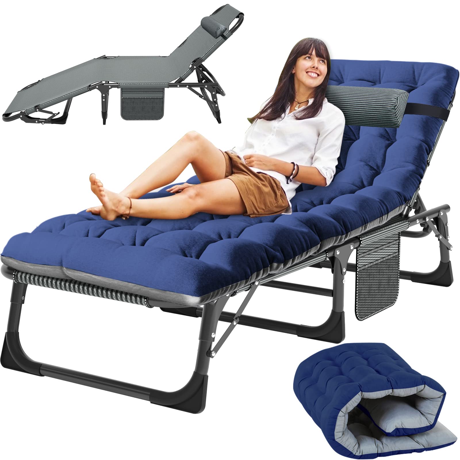 Slsy Portable Folding Cot for Adults - 5-Position Adjustable Chaise Lounge Chair for Outdoor, Beach, Camping & Poolside Relaxation | Lightweight Sunbathing Bed for Lawn, Patio & Backyard Use
